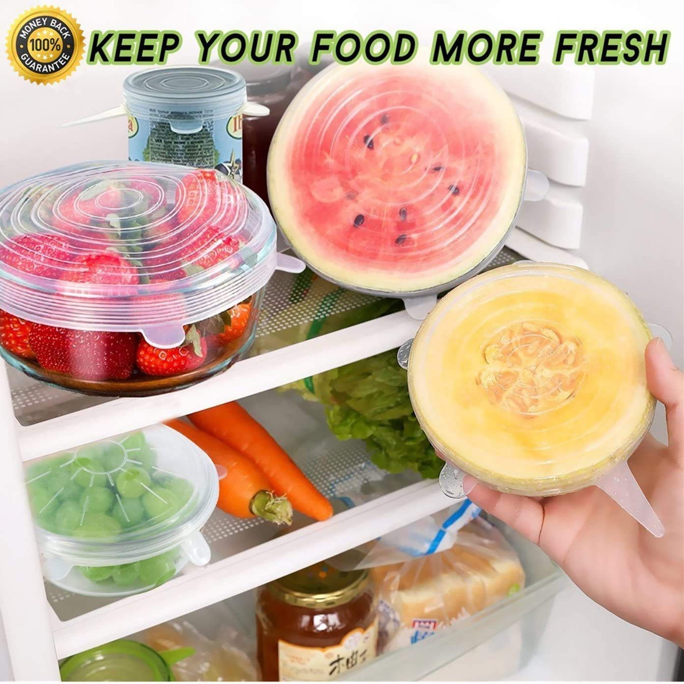 Jiguoor Silicone Stretch Lids, 24 Pack Reusable Silicone Lids, Durable Food Storage Silicone Covers For Bowl, 6 Sizes To Meet Mo