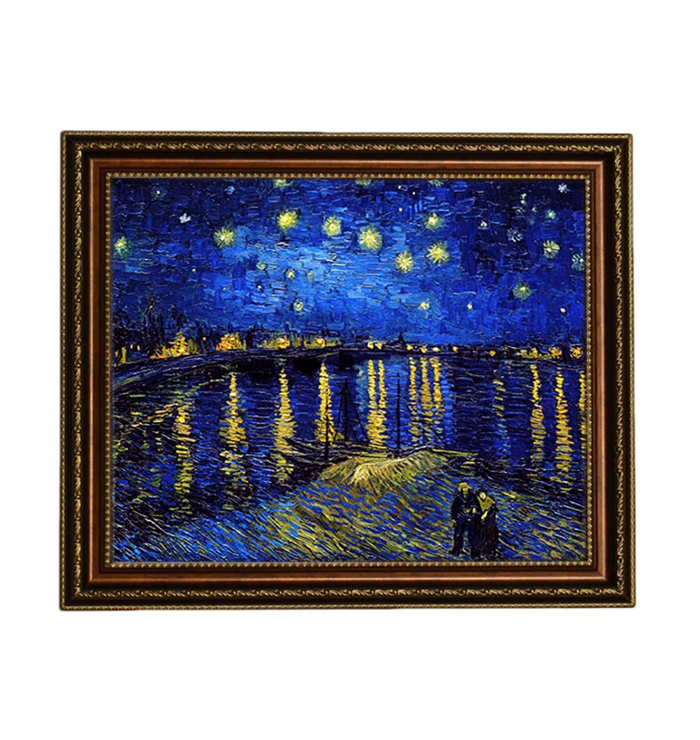 ELITEART - Starry Night Over The Rhone By Vincent Van Gogh Giclee Art Canvas Prints- Framed Size:27 3/5x34 3/5
