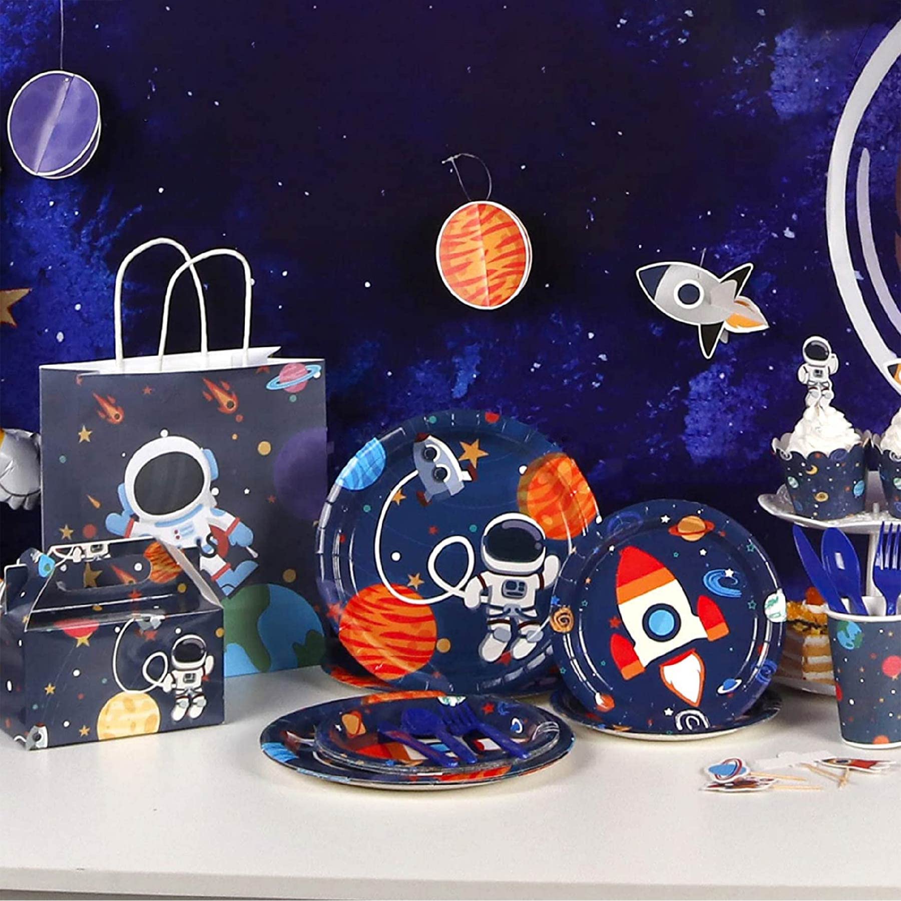 Wanna Party Space Theme Plates, 9 Inch Paper Plates For Outer Space Birthday Party Supplies,Galaxy Solar System Astronaut Theme