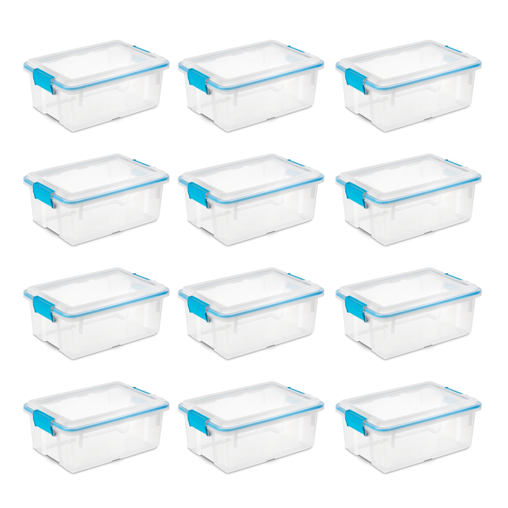 Sterilite Gasket Box, Stackable Storage Bin With Latching Lid, 12 Quart, 12 Pack