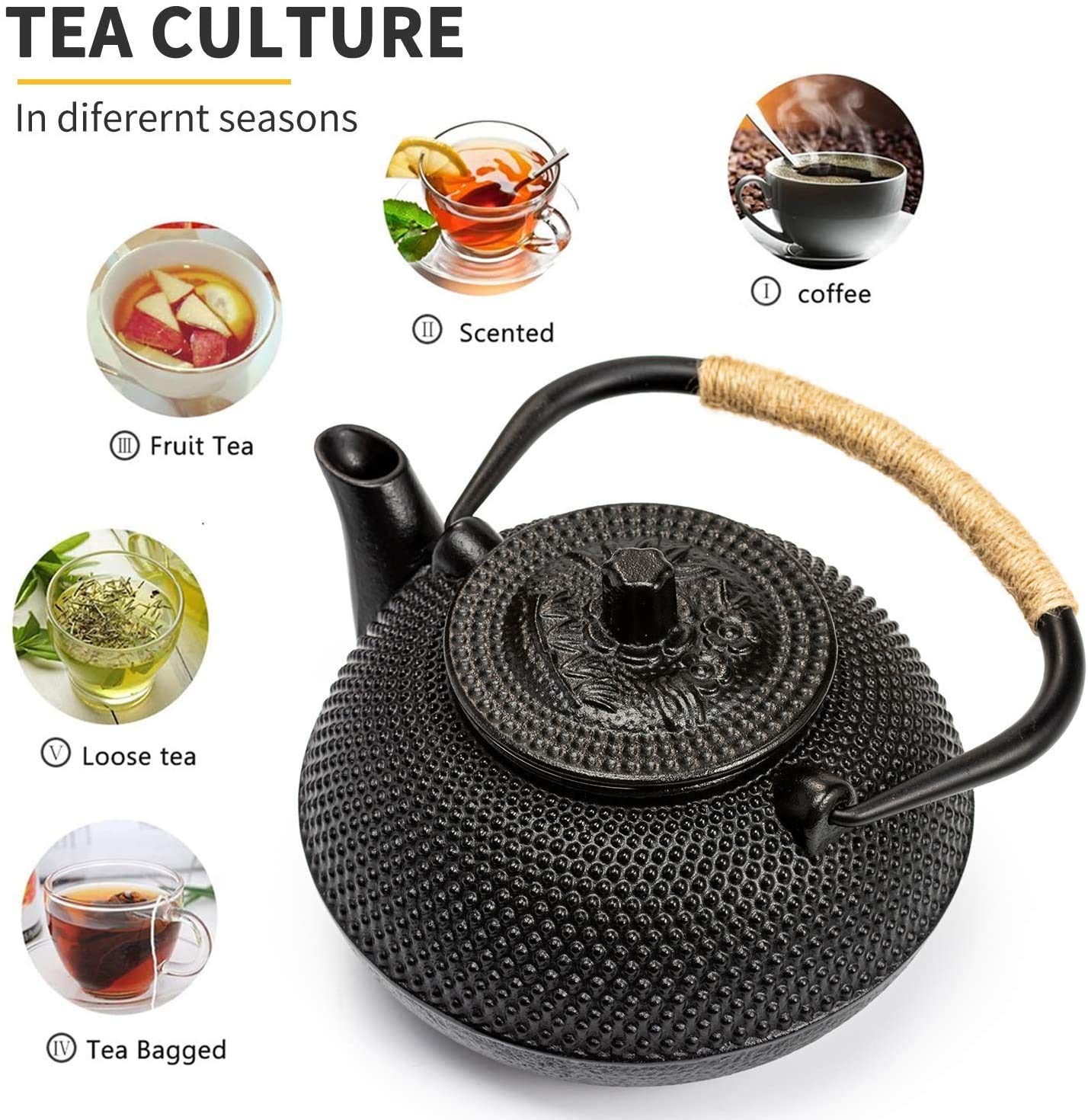 Suyika Japanese Tetsubin Cast Iron Teapot Tea Kettle Pot With Stainless Steel Infuser For Stovetop Safe Coated With Enameled Int