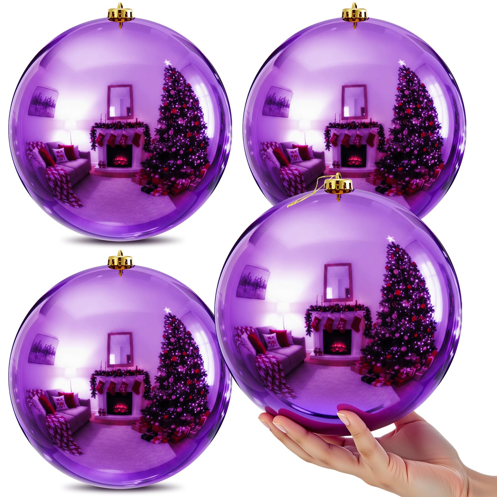 Zubebe 4 Pcs Extra Large Christmas Ball Ornaments 8'' (200 Mm) Giant Oversized Plastic Xmas Ball Big Hanging Christmas Tree Orna