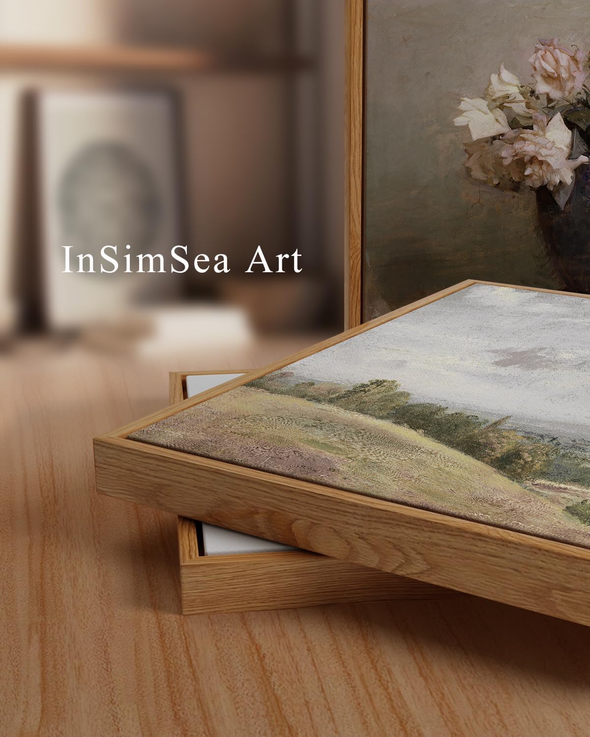 InSimSea Framed Landscape Canvas Wall Art | Wild Field Landscape Painting Prints Wall Decor | Modern Farmhouse Decor | Rustic Wall Decor for Living Room Bedroom | French Country Decor 24x36inch