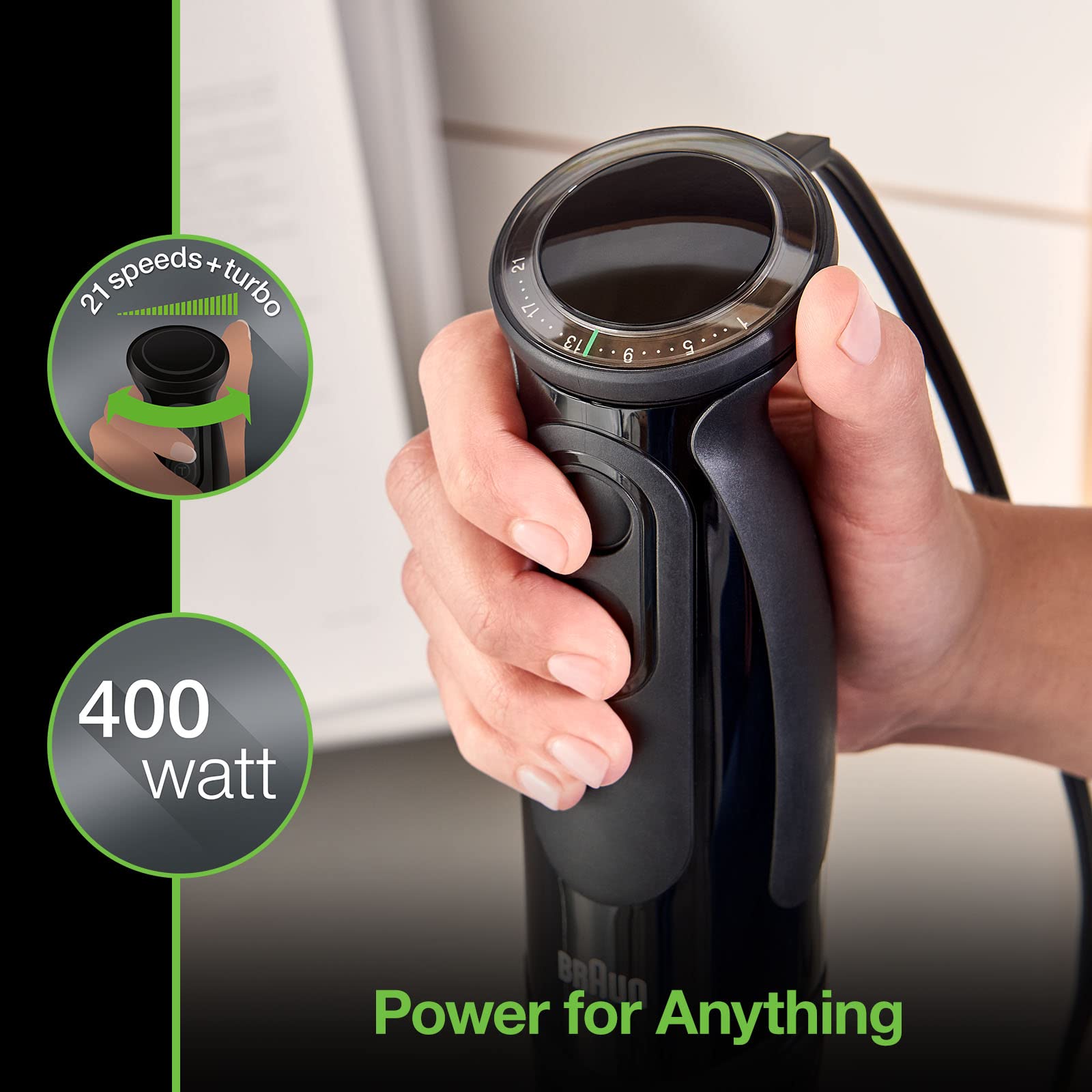 Braun Mq5025 Hand Blender Multiquick Vario, Mq5025, Black