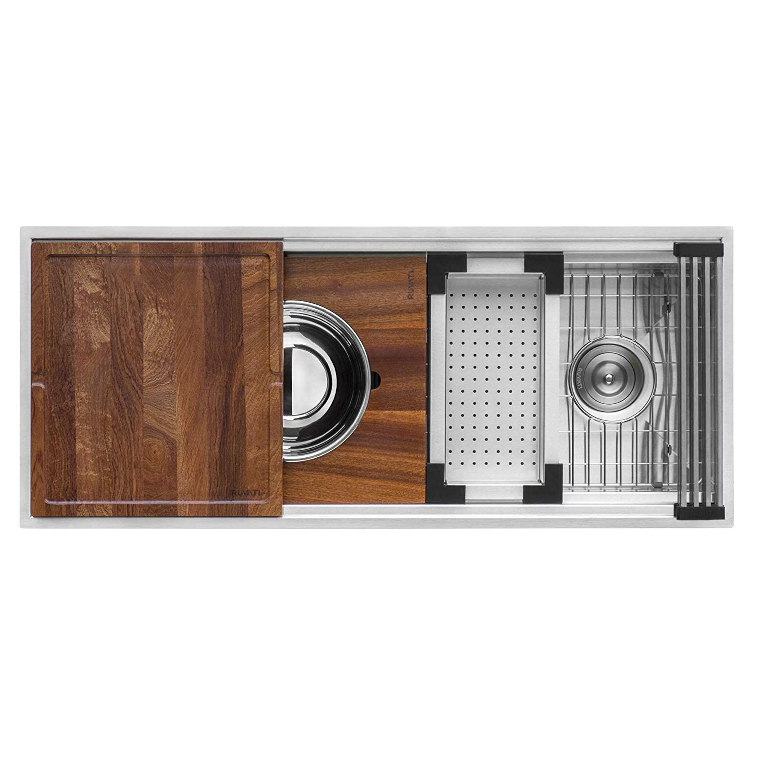 Ruvati 57-Inch Workstation Ledge Kitchen Sink Undermount 16 Gauge Stainless Steel - Rvh8555