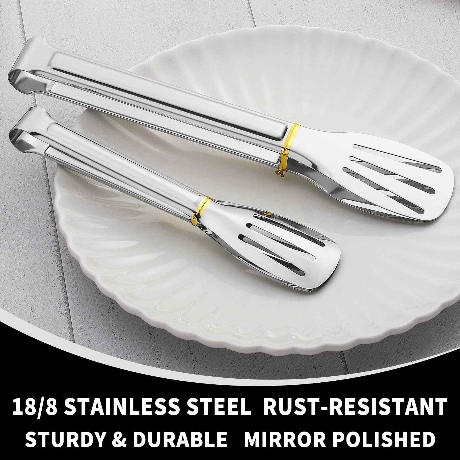 8 Pack 7 Inch Serving Tongs, Metal Tongs For Food, Food-Grade Stainless Steel Small Cooking Appetizers, Kitchen Food Tongs,Dishw