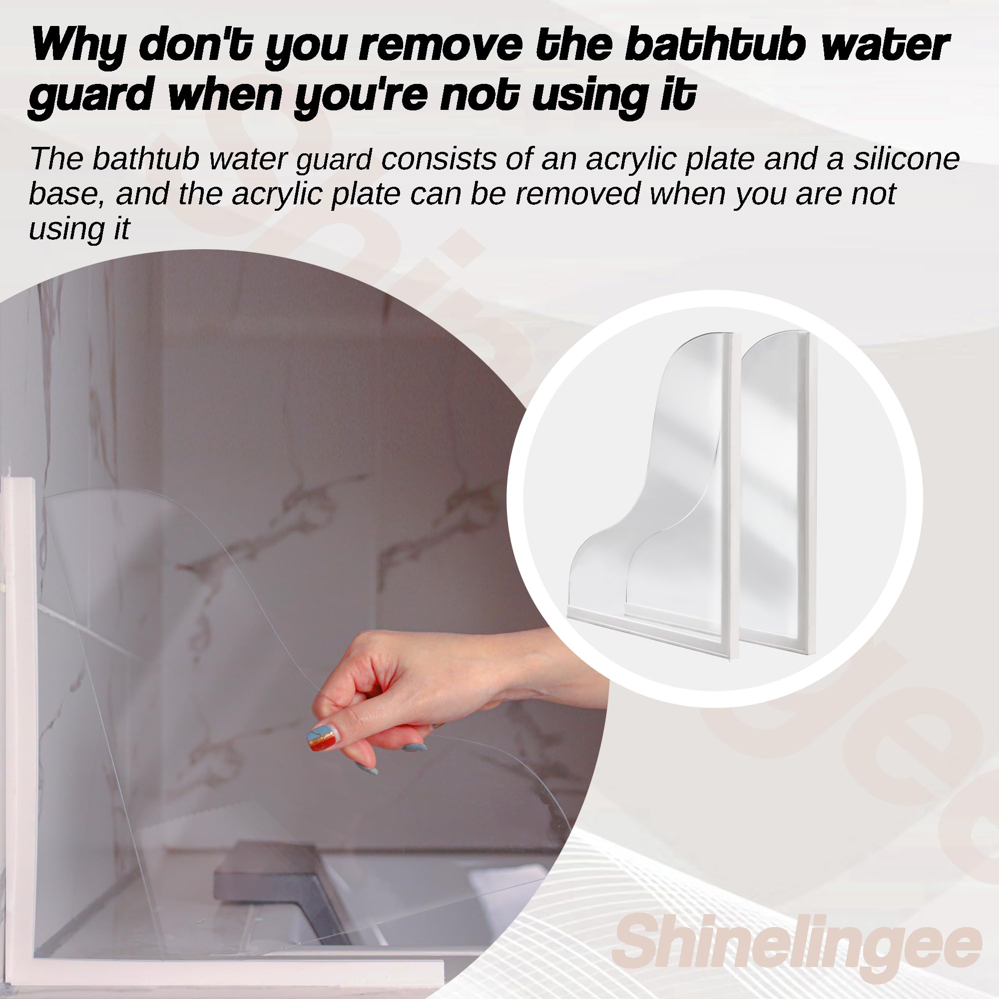 Shinelingee Shower Splash Guard 2 Pack - Large Acrylic Bathtub Water Barrier