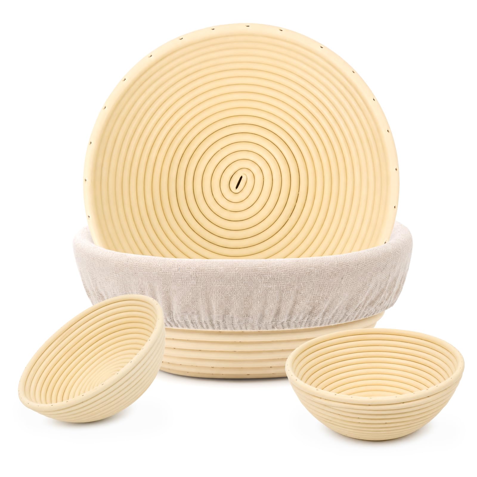 4 PCS Banneton Bread Proofing Basket, Round Sourdough Set with 4 Liner