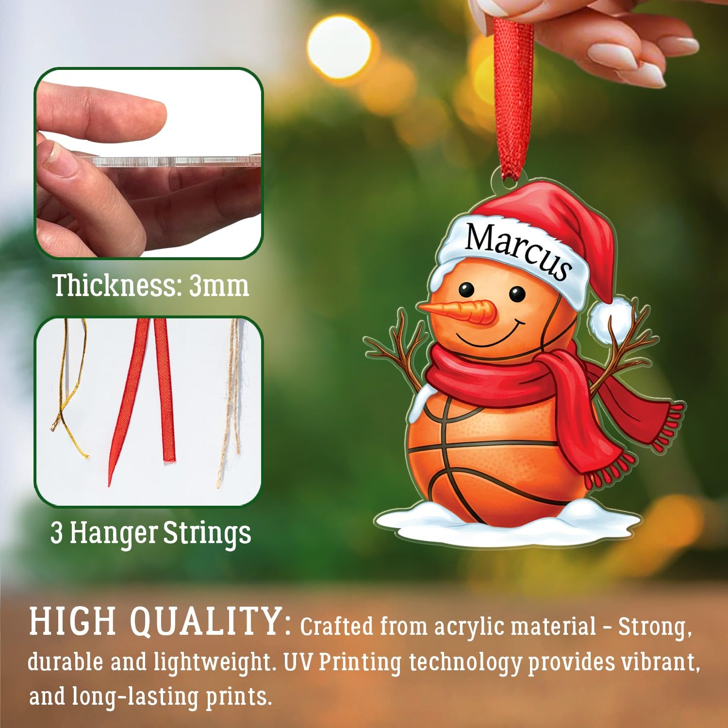 Snowman Basketball Shaped Christmas Ornament 2025, Personalized Basketball Acrylic Christmas Ornament Gift for Friends Sport Fan