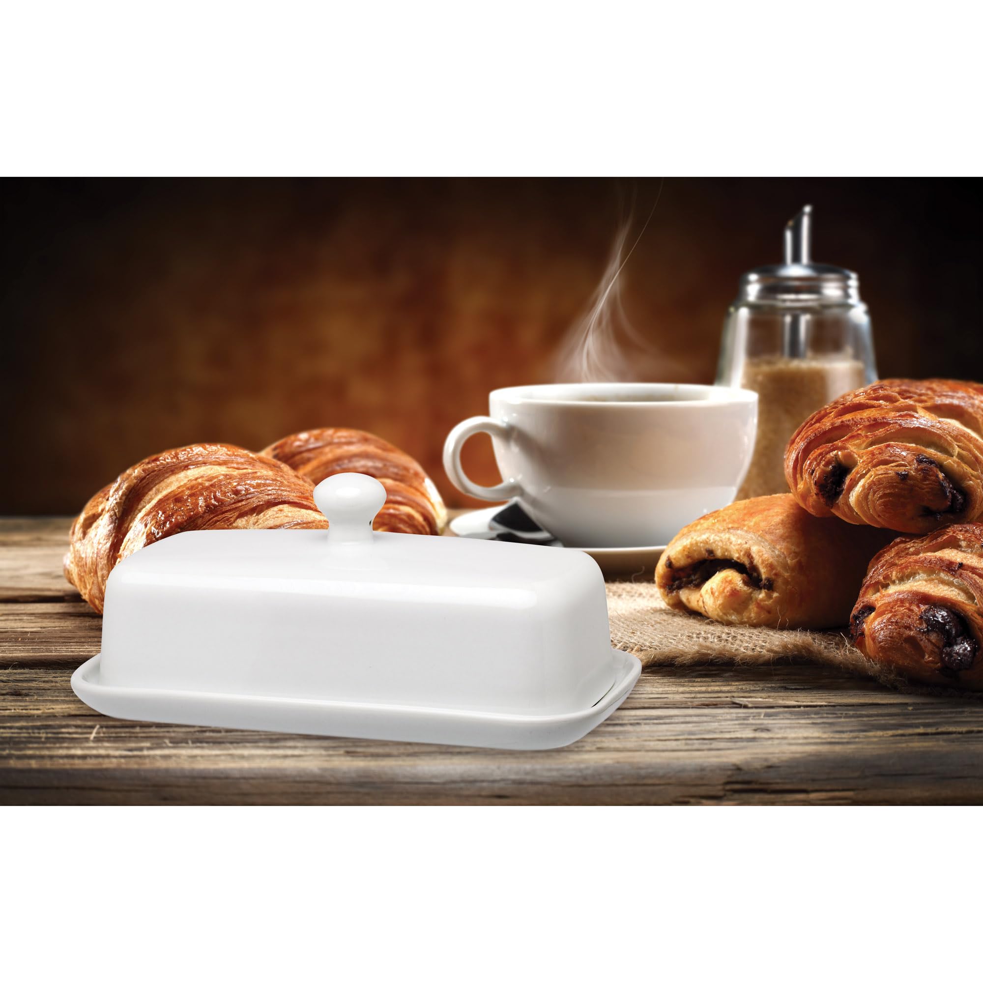 Hic Kitchen Butter Dish With Lid, Fine White Porcelain