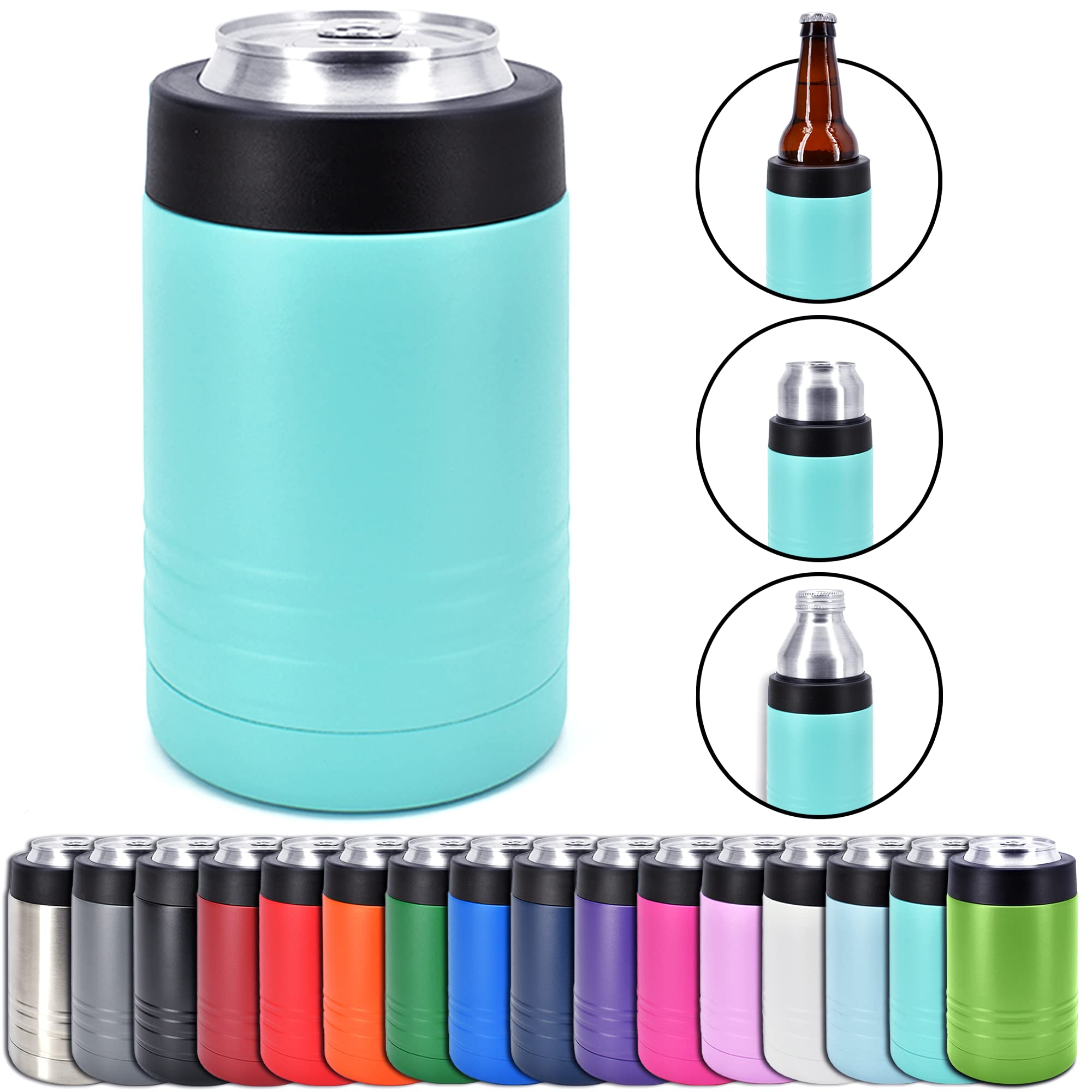 4-In-1 Stainless Steel 12 Oz Double Wall Vacuum Insulated Can Or Bottle Cooler Keeps Beverage Cold For Hours - Also Fits 16 Oz C