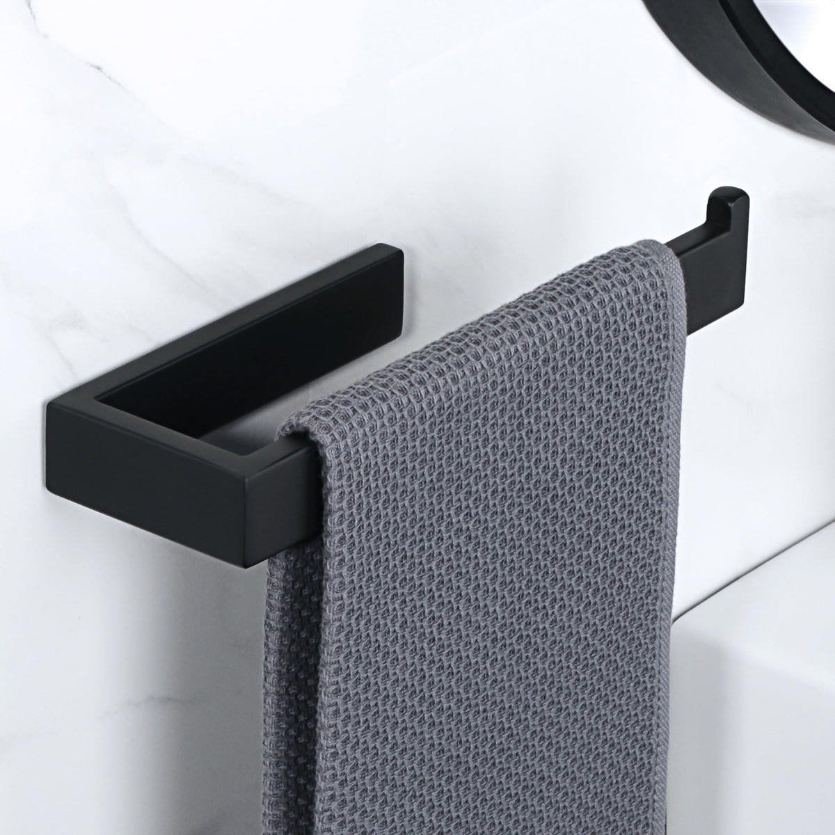 Sayayo Matte Black Towel Ring For Bathroom, 10 Inch Hand Towel Bar Towel Rack Towel Holder Wall Mounted Square, Sus304 Stainless