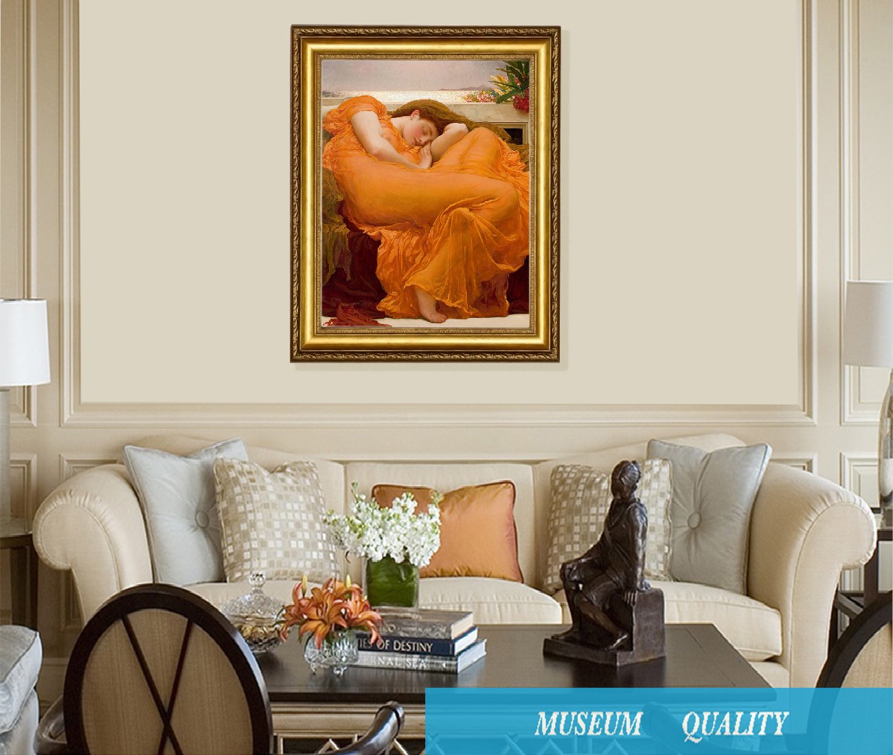 Eliteart-Flaming June By Frederic Leighton Composition Oil Painting Reproduction Giclee Wall Art Canvas Prints-Framed Size:25 3/8'' x29 3/8''