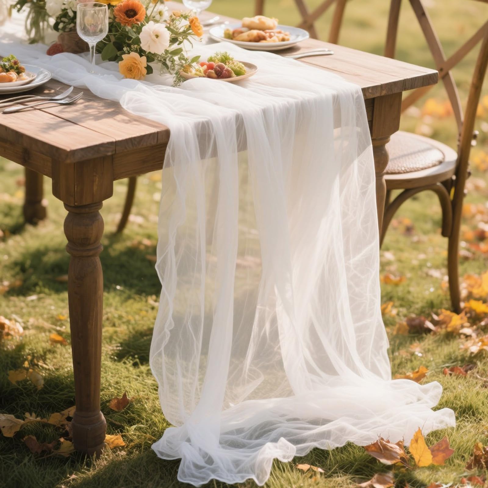 TuTive White Gauze Table Runner 10ft Rustic Cheese Cloth Table Runner 38  120 Inches Boho Style Decorations for Romantic Date We