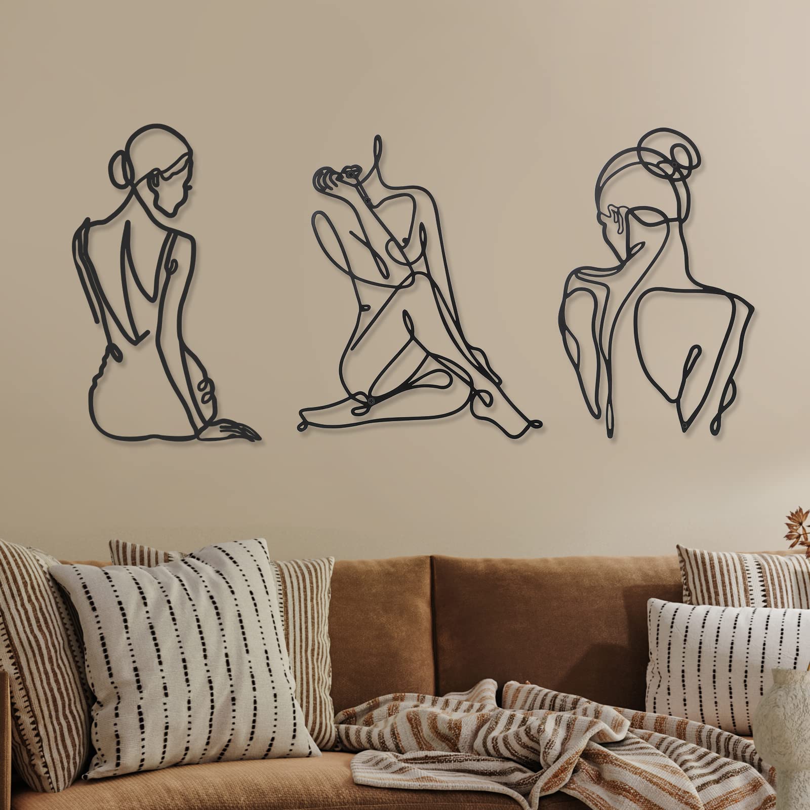3 Pcs Metal Wall Art Decor Minimalist Abstract Woman Wall Art metal Modern Line Drawing Wall Art Decor Female Single Line Wall H