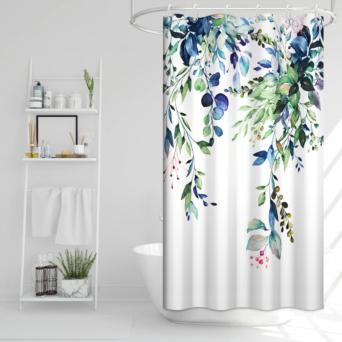 Ruelvth Small Stall Shower Curtain, Green And Blue Eucalyptus Shower Curtain For Bathroom Waterproof Fabric Spring Rv Shower Cur