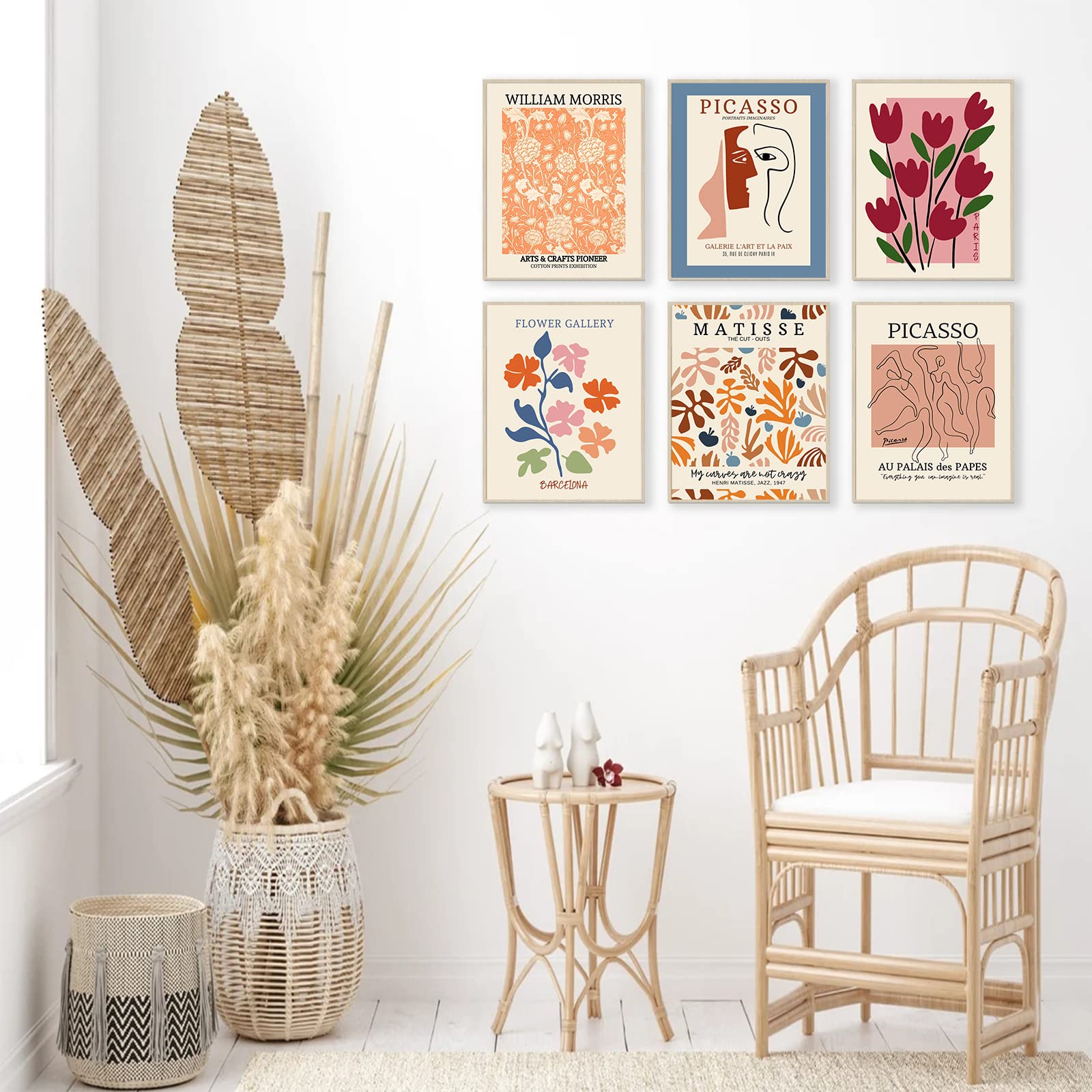 Flower Market Posters Set Of 6, Abstract Flower Market Wall Art Prints Exhibition Poster Set, Vintage Matisse Print Picasso Prin