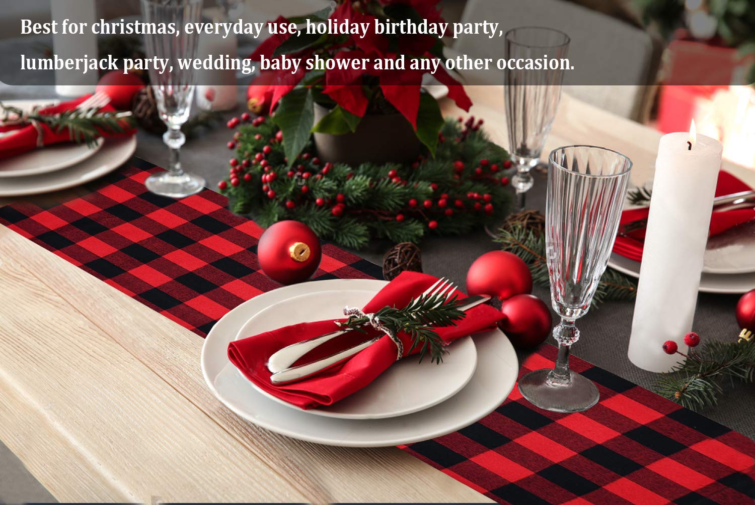 Senneny Buffalo Plaid Table Runner, Reversible Burlap & Cotton Table Runner, Farmhouse Buffalo Check Table Runner For Christmas