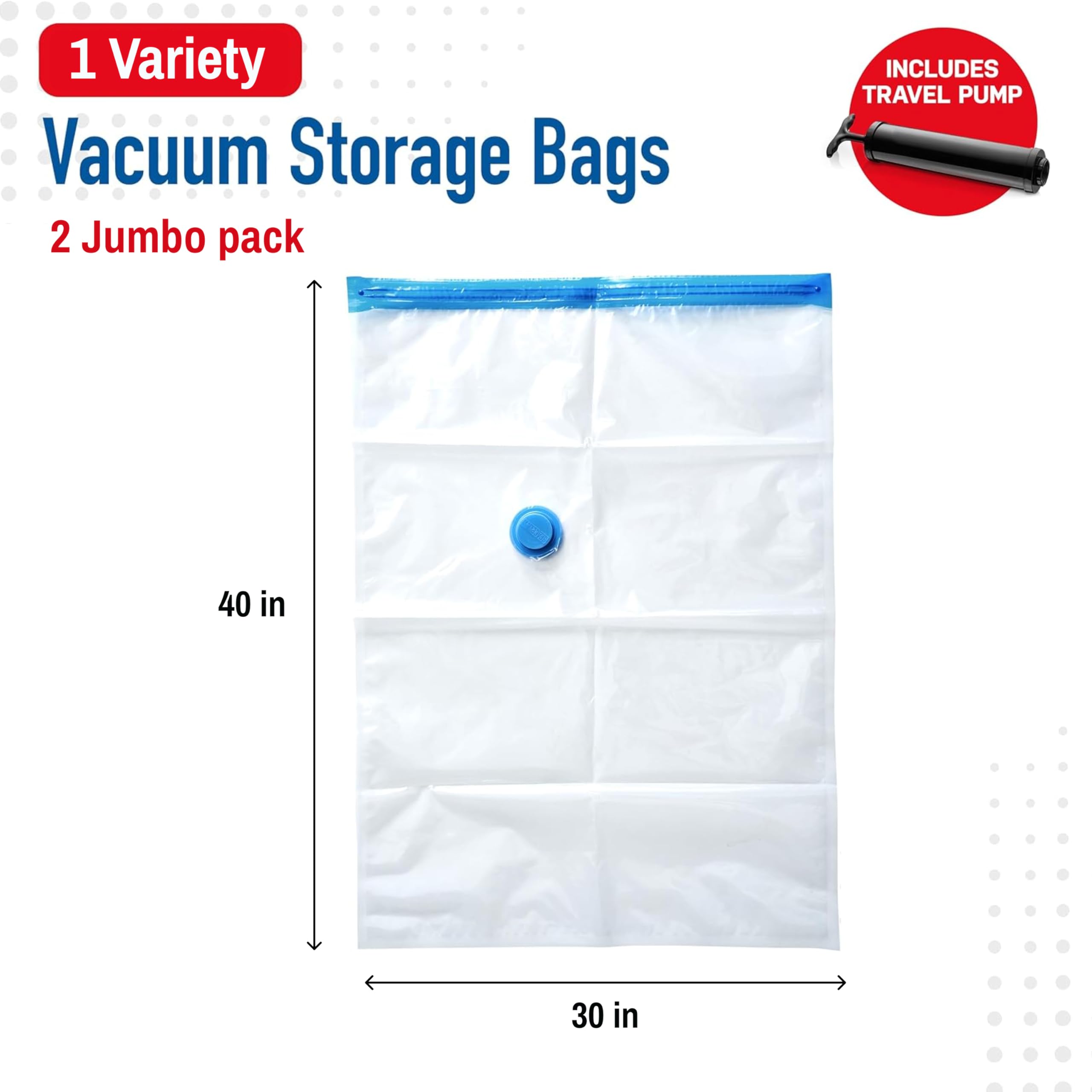 Spacesaver Vacuum Storage Bags (Jumbo 2 Pack) Save 80% on clothes Storage Space - Vacuum Sealer Bags for comforters  Blankets  Bedding  clothing - compression Seal for closet Storage Pump for Travel