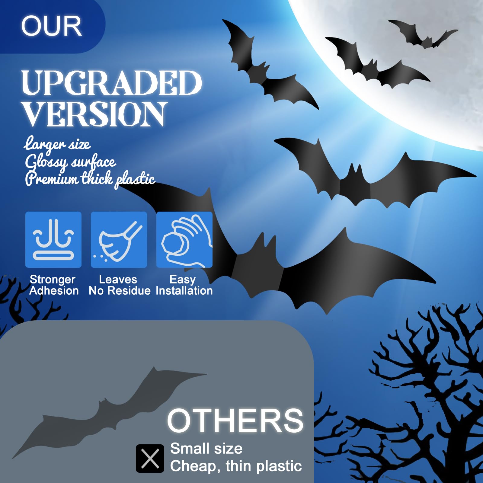 Halloween Decoration Bat 56 Pcs 3D Halloween Bats Wall Decor Stickers, Halloween Party Supplies, Halloween Wall Bats Stickers De