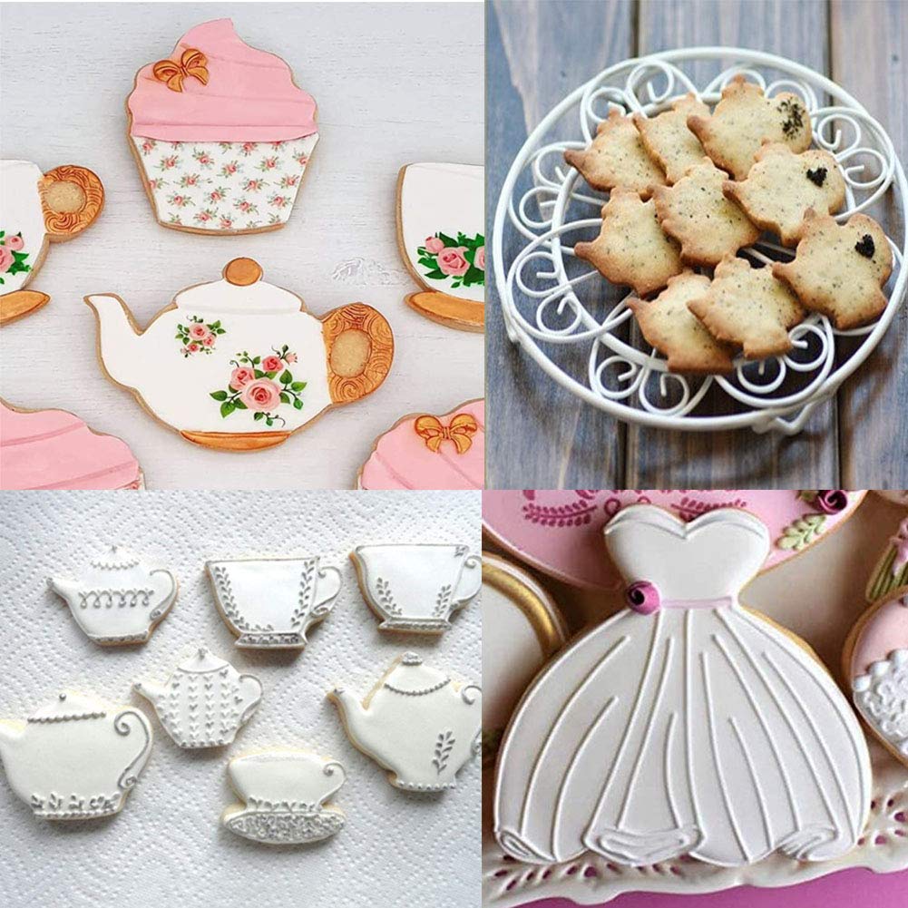 Tea Cookie Cutter Set, 5 Pieces Teapot Teacup Cookie Cutters Kit Stainless Steel Metal Cupcake And Princess Dress Molds Cutters