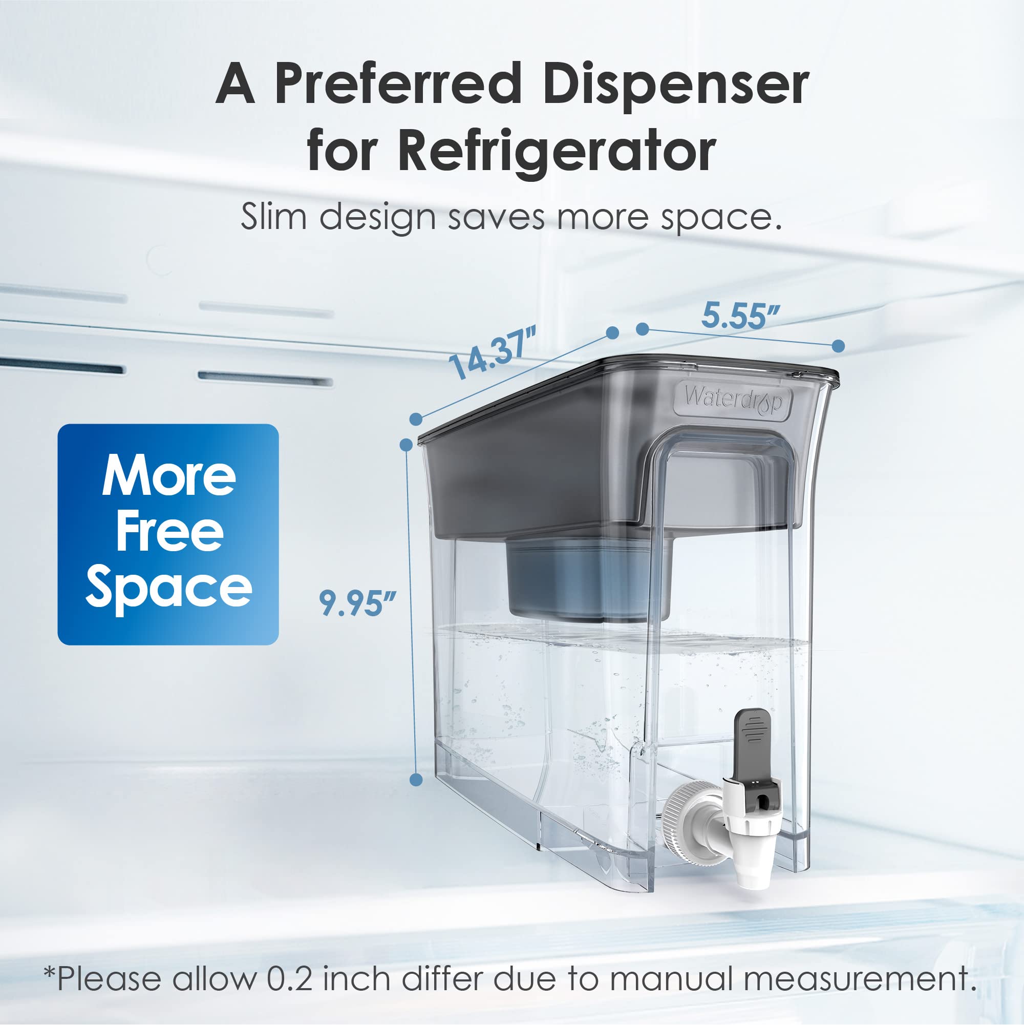 Waterdrop Slim Alkaline Water Filter Dispenser, Large 35-Cup, Up To Ph 9.5, Healthy, Clean & Toxin-Free Mineralized Alkaline Wat