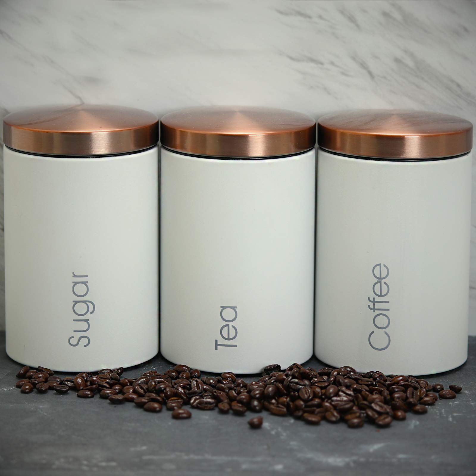 Megachef Essential Kitchen Storage 3 Piece Sugar, Coffee And Tea Canister Set In Matte White