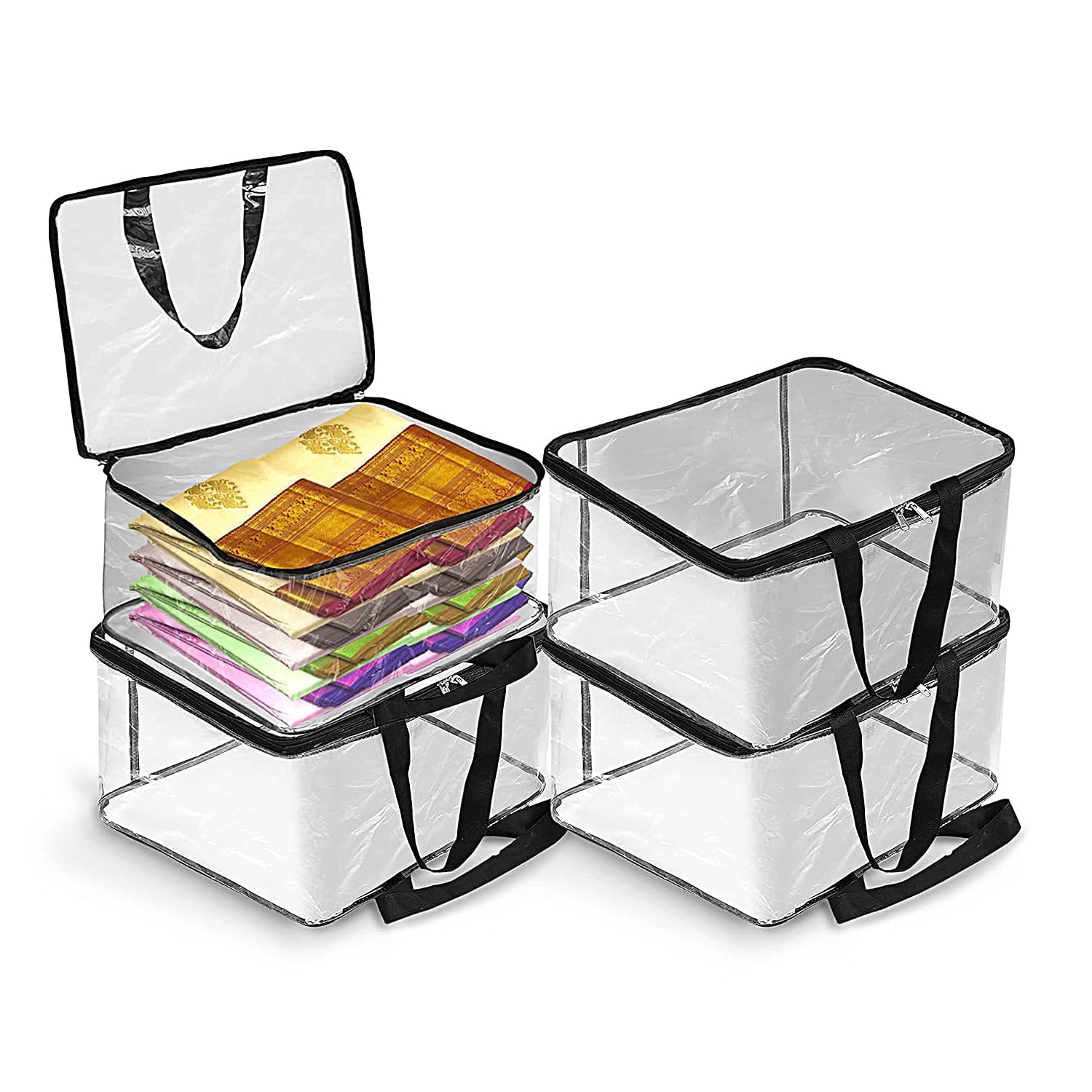 Hollio Transparent Pvc Storage Bag For Saree Covers With Zip,Clothes, Lehenga, Blankets, Bedsheets, Toys, Docs | Wardrobe Organi