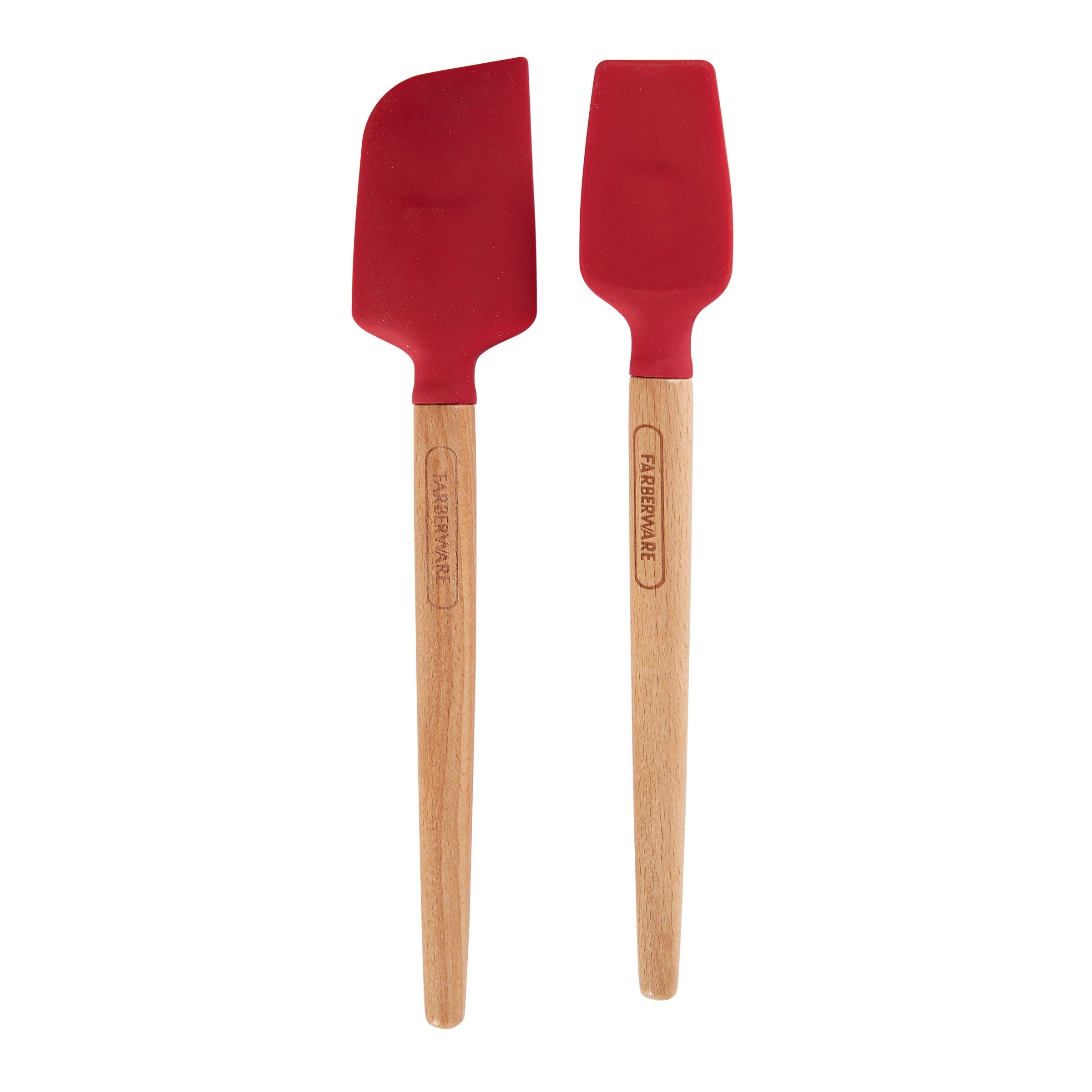 Farberware Professional Heat Resistant Silicone Spatula With Wood Handle-Safe For Non-Stick Cookware, Set Of 2, Red