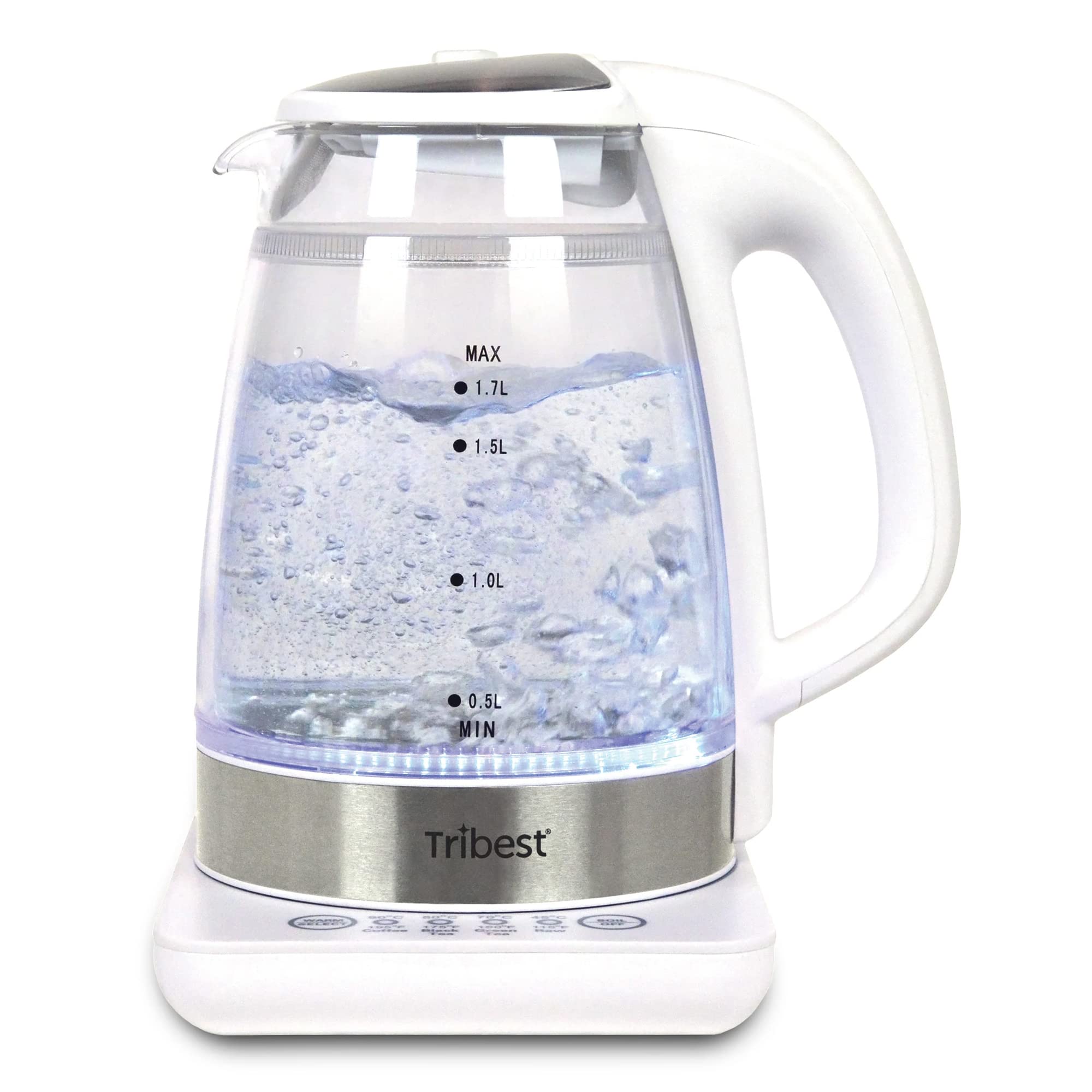 Tribest GKD450 Raw Tea Kettle, Glass Electric Brewing System, 110V, 9 x 6.75 x 11 inches, White