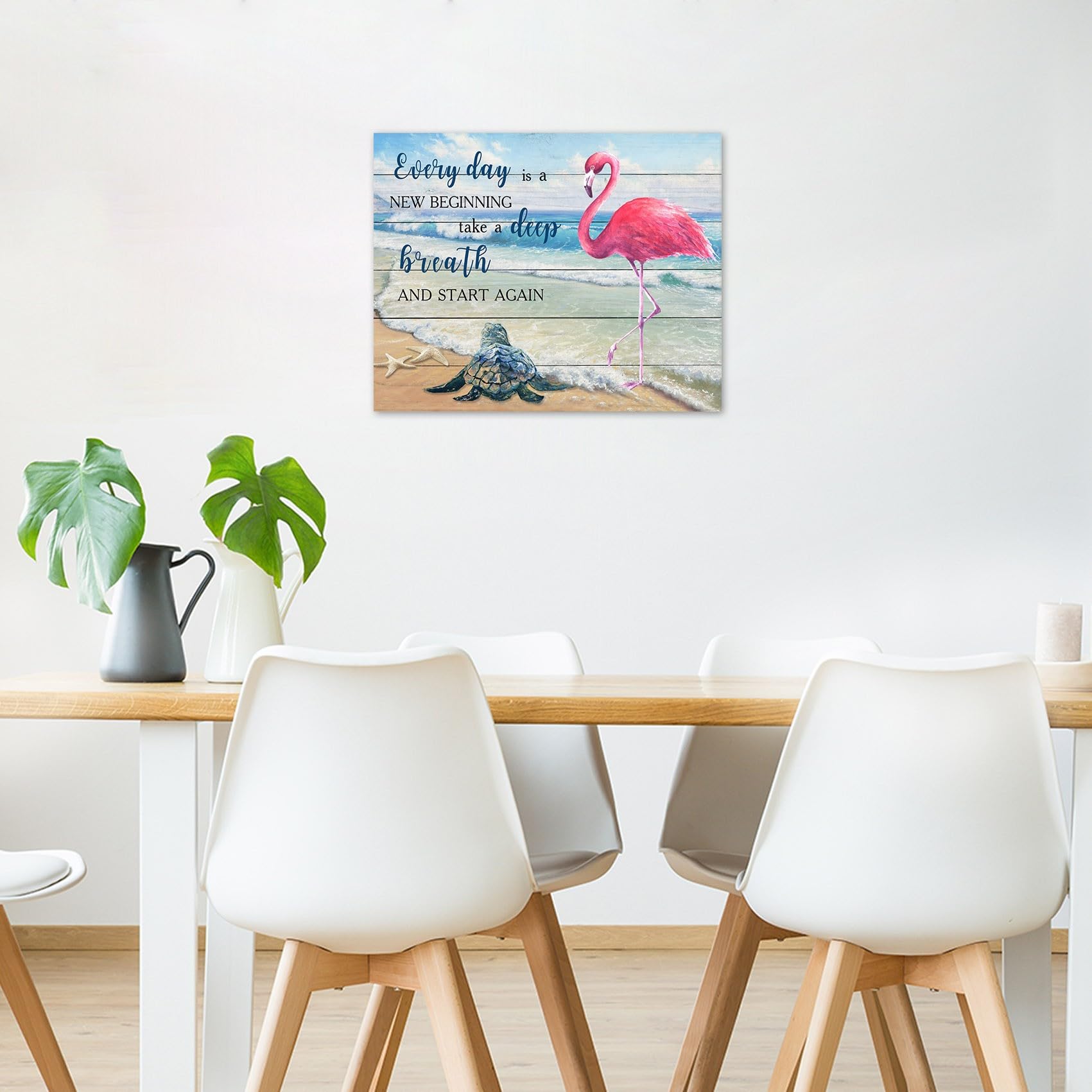Lb Tropical Ocean Wall Art Pink Flamingo Sea Turtle Coastal Beach Wooden Framed Canvas Prints Inspirational Farmhouse Wall Decor