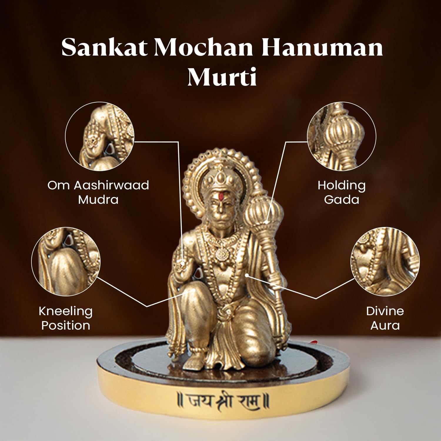Astrotalk Resin Sankat Mochan Hanuman Murti | Hanuman Idol for Car, Home, & Mandir | Removes Obstacles, Brings Peace & Protection | 3D Printed Hanuman Ji Ki Murti in Borosilicate Dome, Gold