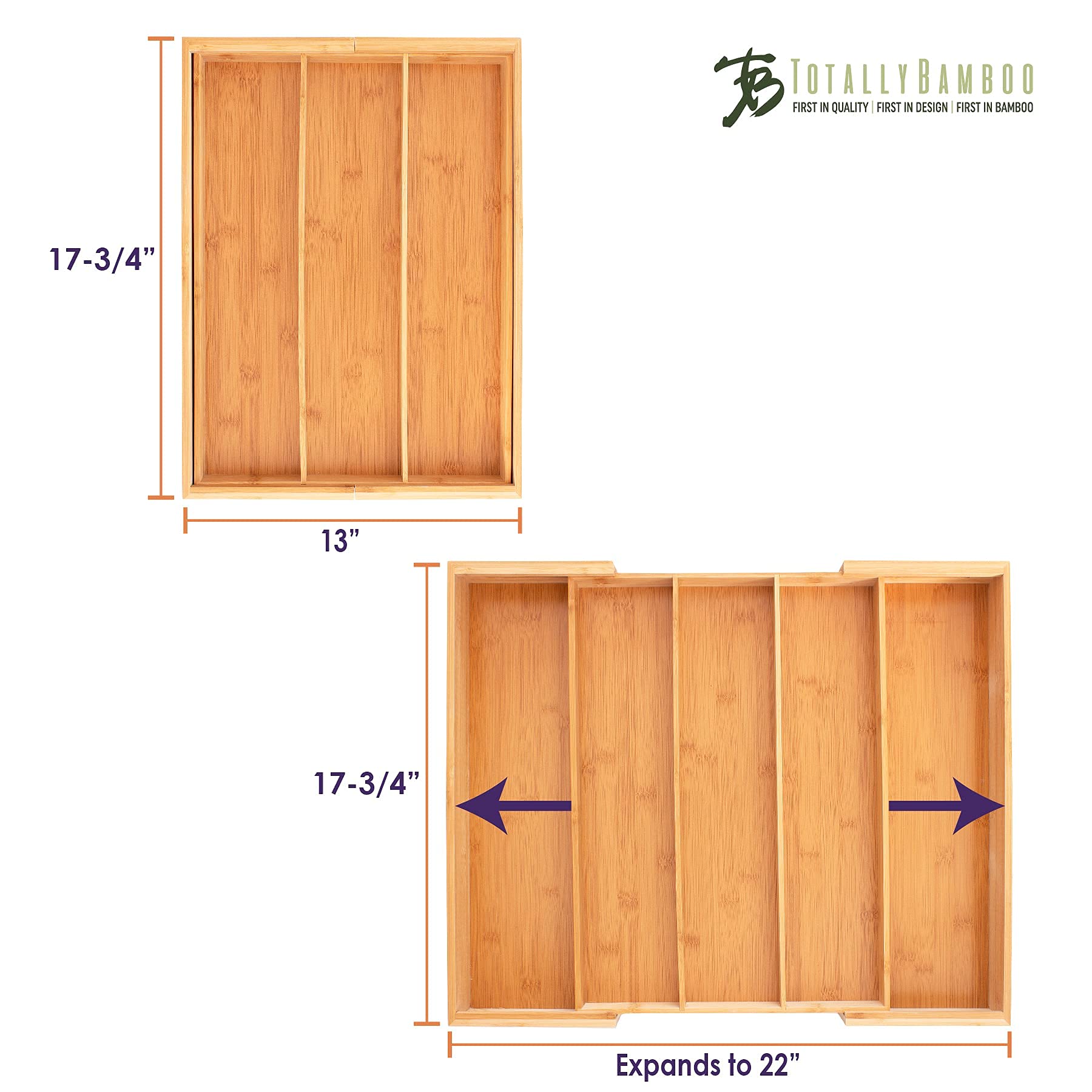 Totally Bamboo Expandable 5-Compartment Drawer Organizer, Expands From 13 To 22'' Wide