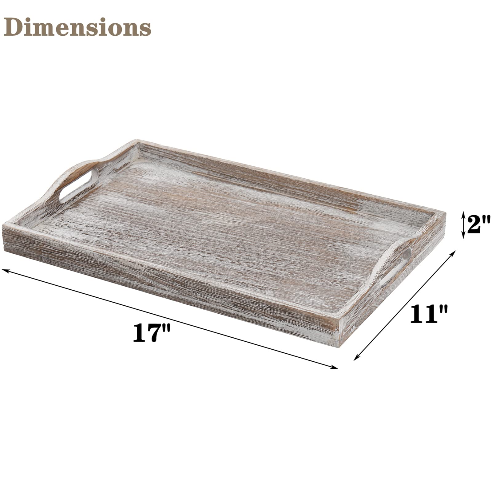Deayou 2 Pack Rustic Wood Serving Tray, 17'' Ottoman Wooden Tray For Coffee Table, Farmhouse Vintage Decorative Tray Platter Wit