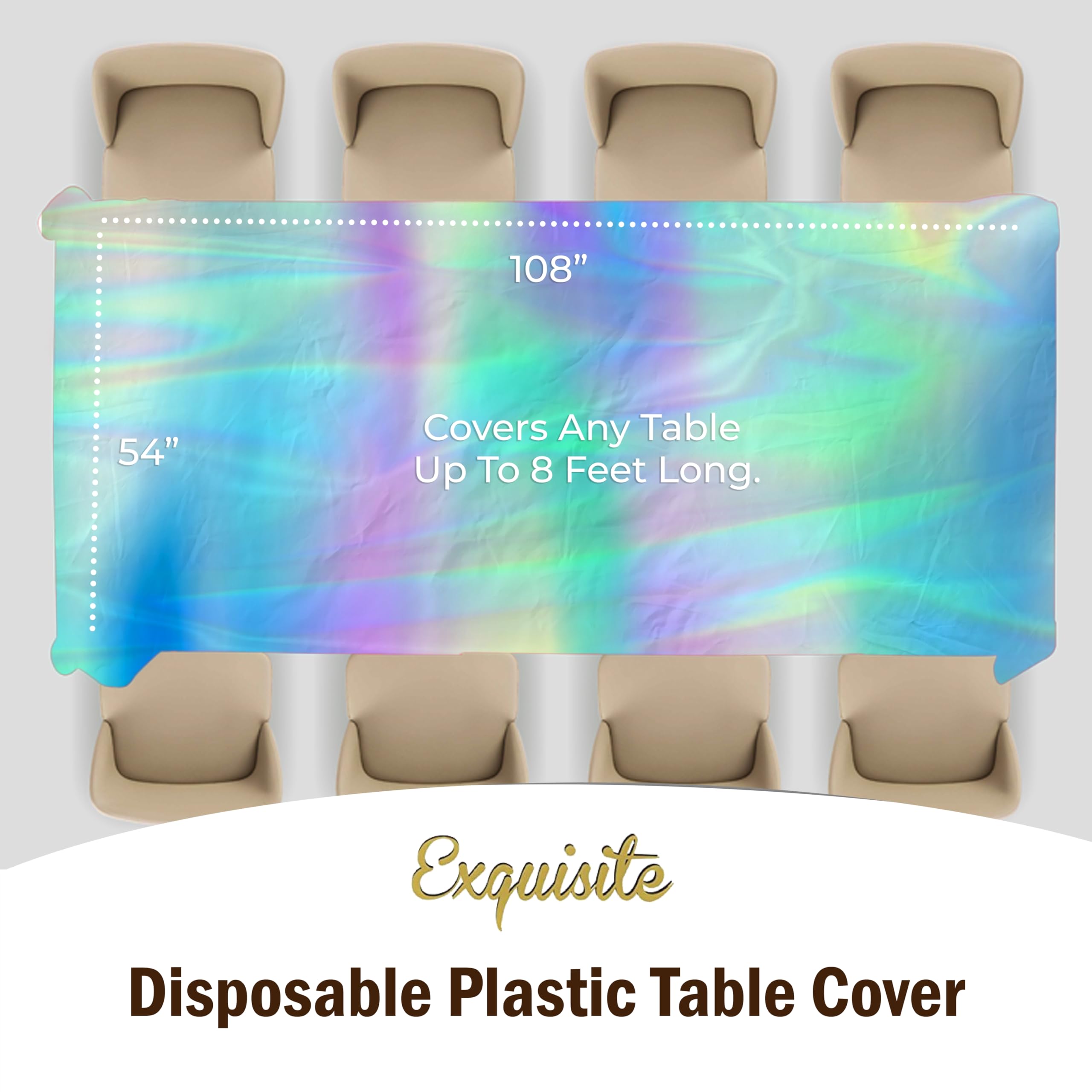 Exquisite 12-Pack - Premium Plastic Tablecloth 54In. X 108In. Rectangle Table Cover - Iridescent