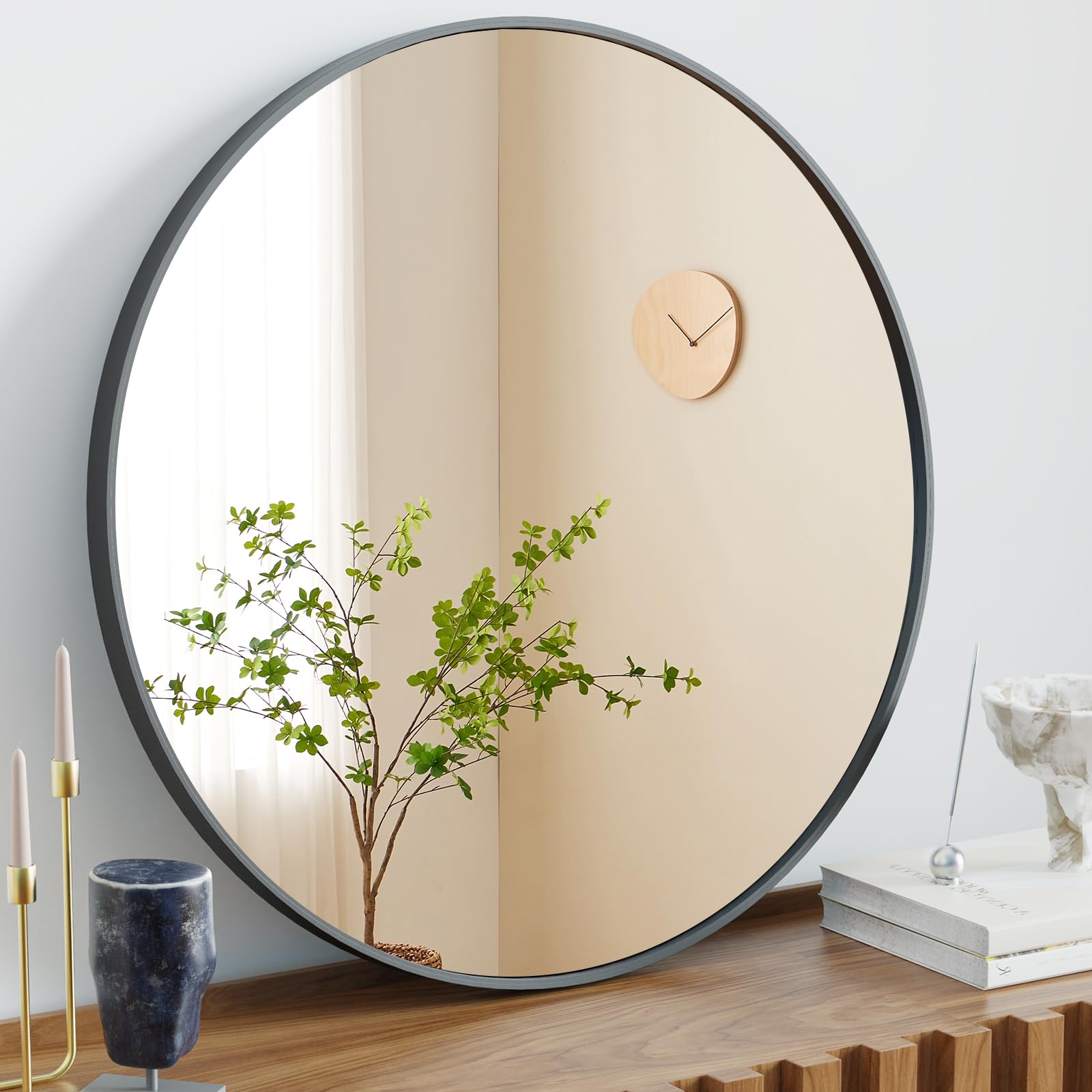 Sweetcrispy 20in Round Bathroom Mirrors for Wall, Bathroom Mirrors for Over Sink, Wall Decor for Bathroom, Entryway, Bedroom, Va