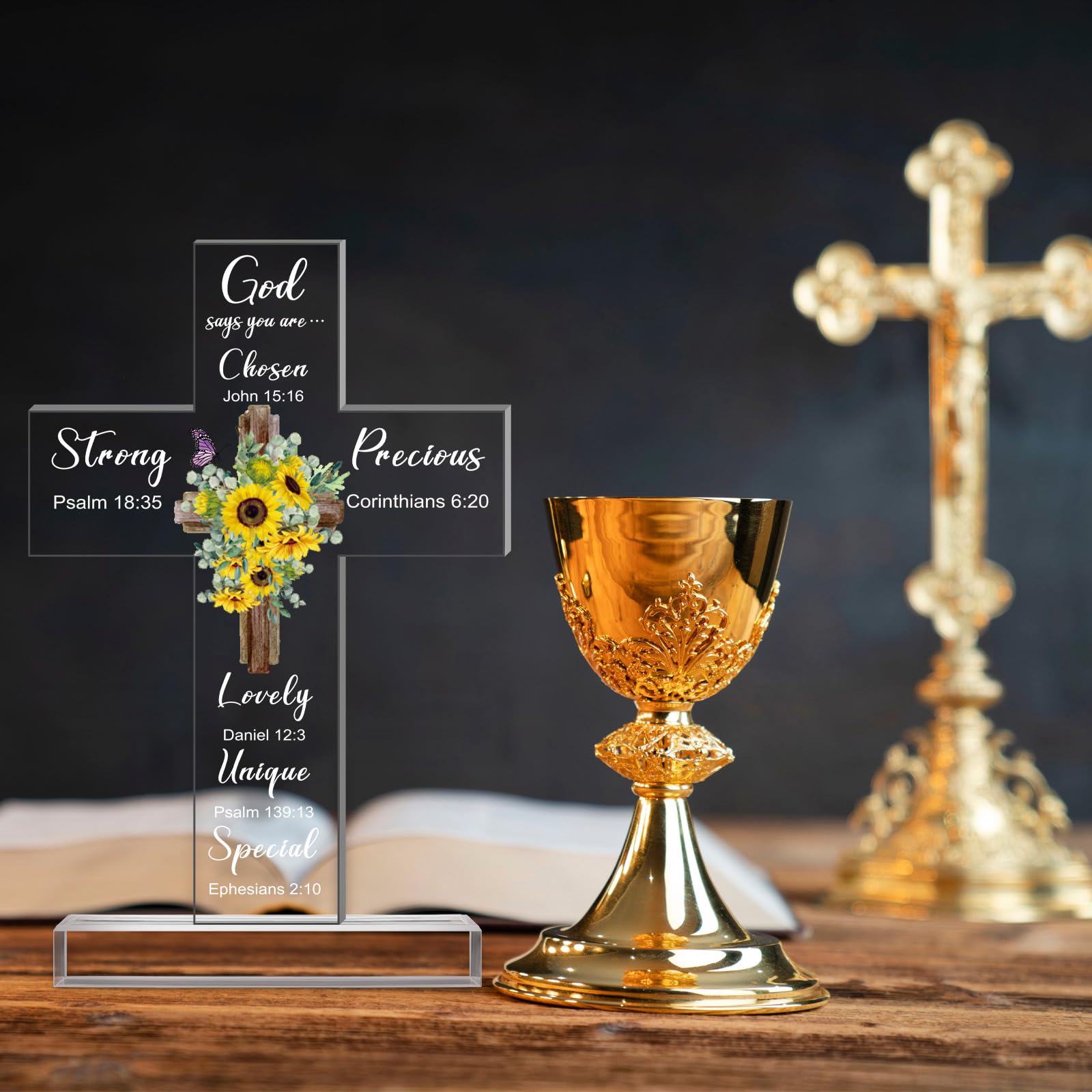 Chunful Acrylic Christian Jesus Gift for Women Men Acrylic Standing Cross Religious Inspirational Gifts with Bible Verse and Pra