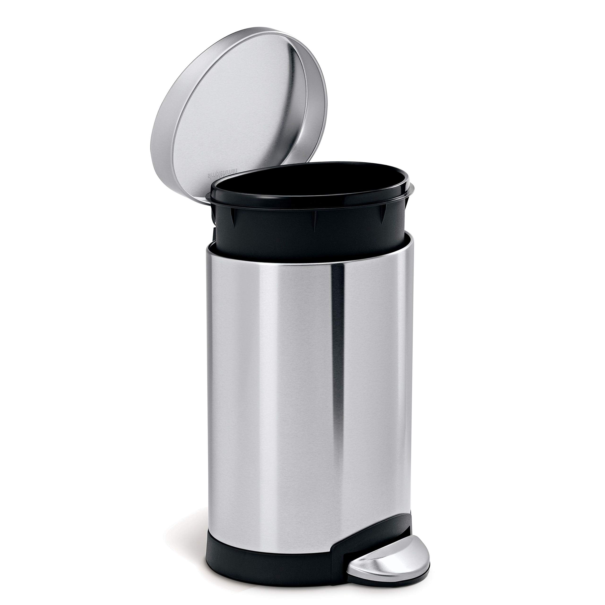 Simplehuman 6 Liter / 1.6 Gallon Semi-Round Bathroom Step Trash Can, Brushed Stainless Steel