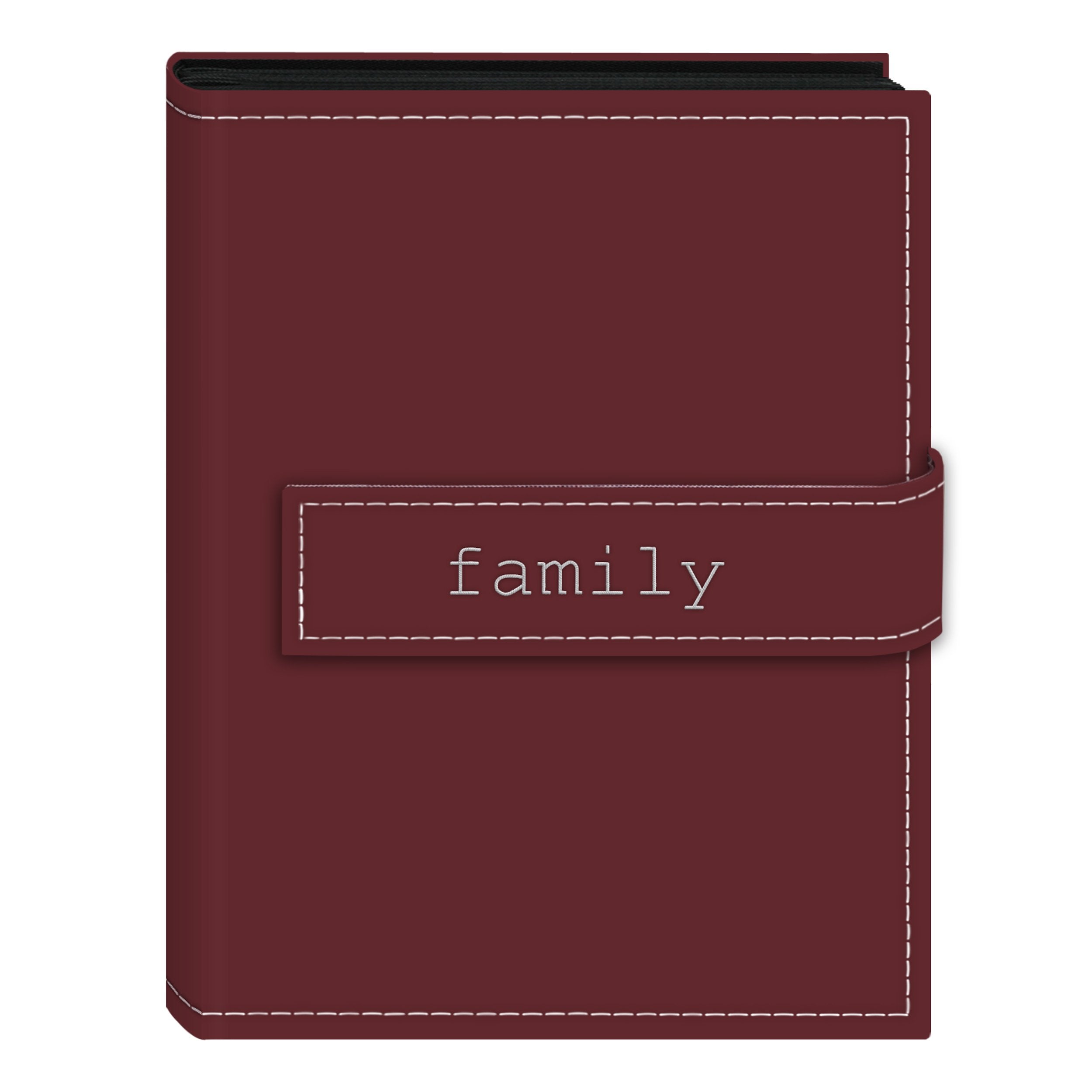 Pioneer Photo Albums EXP-46/BF 36-Pocket 4 by 6-Inch Embroidered Family Strap Sewn Leatherette Cover Photo Album, Mini, Burgundy
