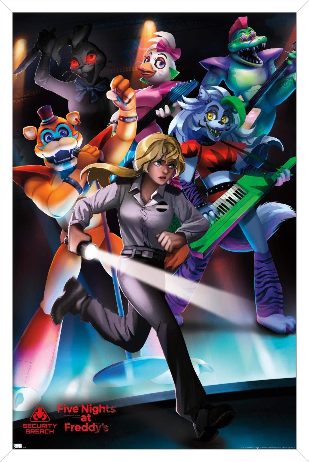 Trends International Five Nights At Freddy'S: Security Breach - Group Wall Poster, 14.725'' X 22.375'', White Framed Version