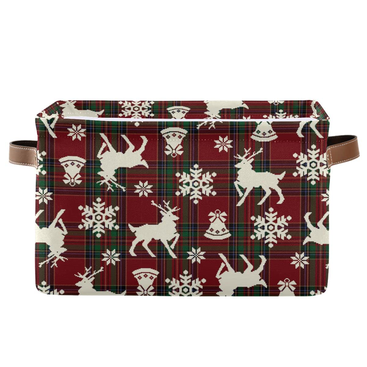 Christmas Bells Reindeer Storage Basket Fabric Laundry Baskets Winter Snowflake Xmas Red Green Buffalo Plaid Storage Boxes Organ