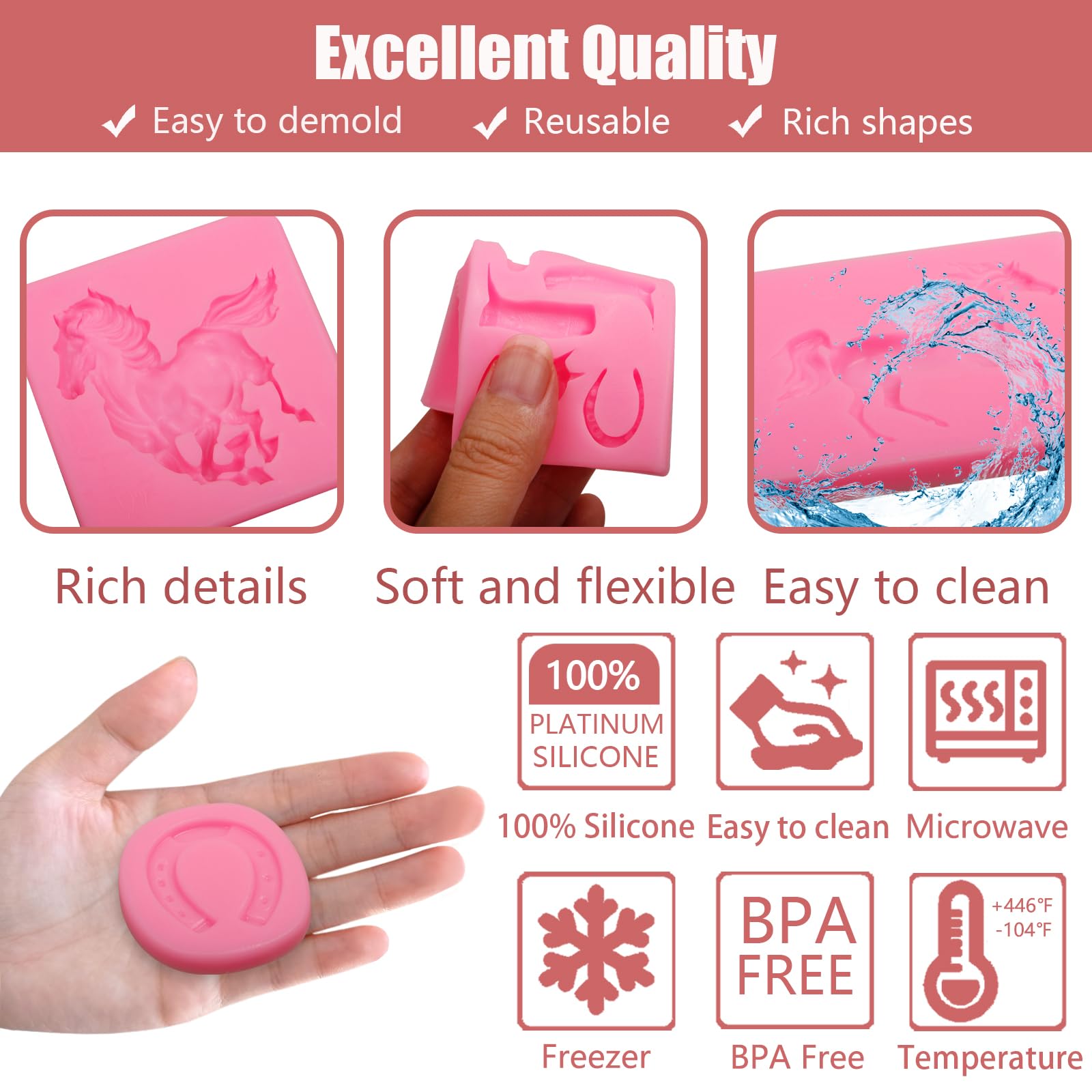 Horse Silicone Mold 4 Pcs,Horse Shoe Fondant Molds For Cowboy Boot Cowboy Chocolate Mold Cake Decoration Candy Sugar Cupcake Top
