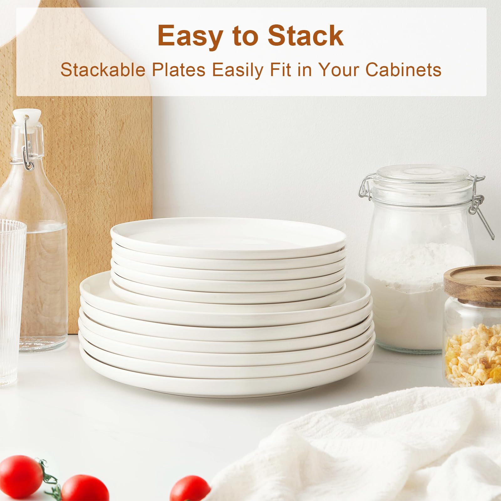 Jassceram 8.5 Inch Small Dinner Plates Set Of 6, Ceramic Plates For Salad, Snack, Dessert And Appetizer - Microwave, Oven And Di