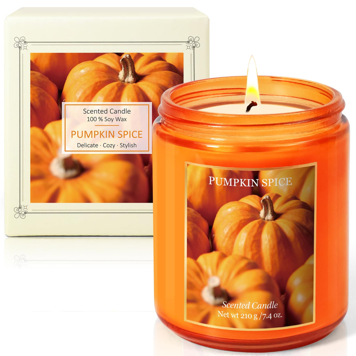 SCENTORINI Pumpkin Spice Scented Candle, Halloween Candles Gift, 7.4 oz Natural Soy Wax Candle, Aromatherapy Candle Gift Set for