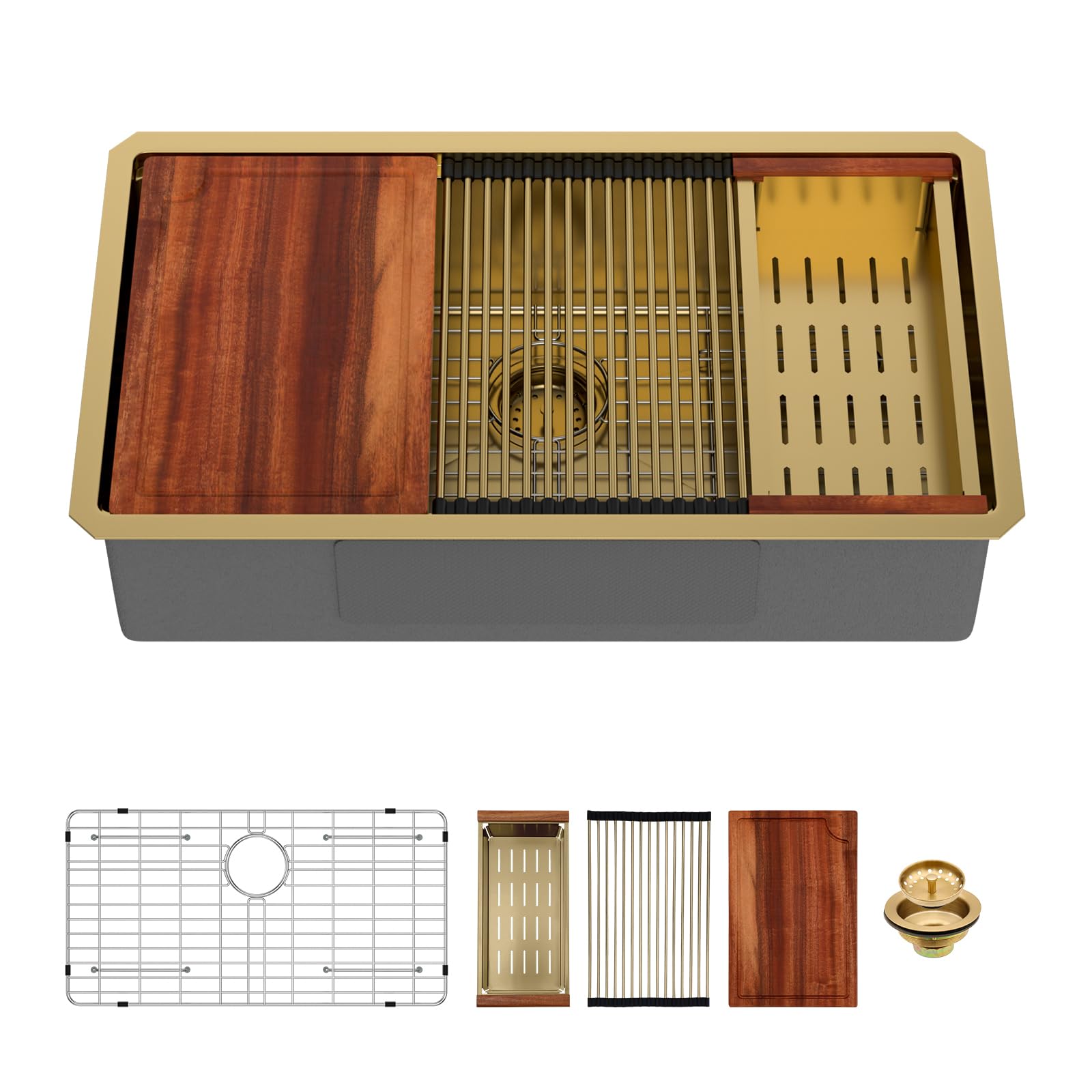 Mocoloo 33 Gold Kitchen Sink - 33 X 19 Inch Undermount Kitchen Sinks Ledge Workstation Gold Sink Single Bowl 16 Gauge Stainless