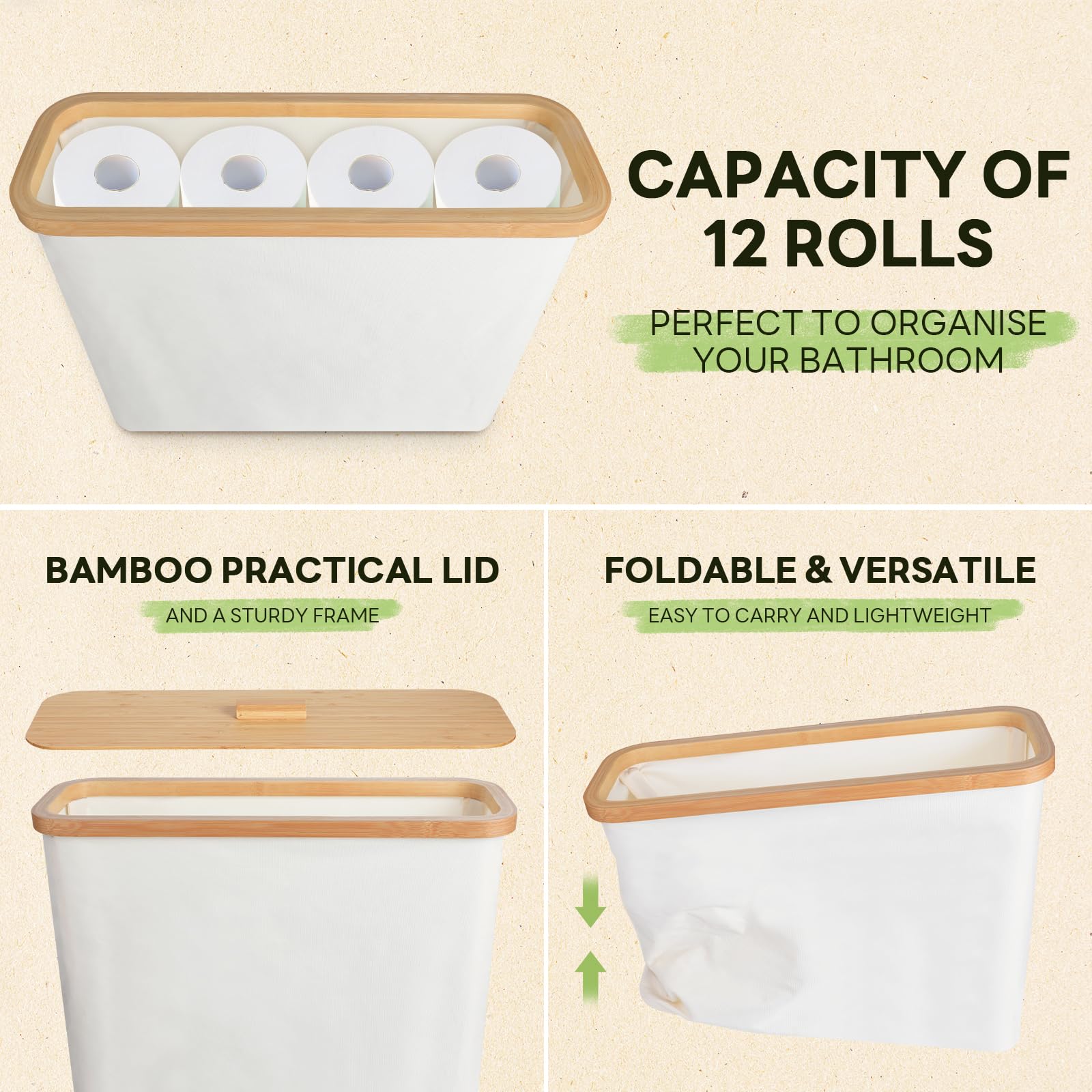 Toilet Paper Storage Basket, Toilet Paper Organizert For Bathroom Storage, Bamboo Basket Bin For Toilet Tank, Toilet Paper Holde