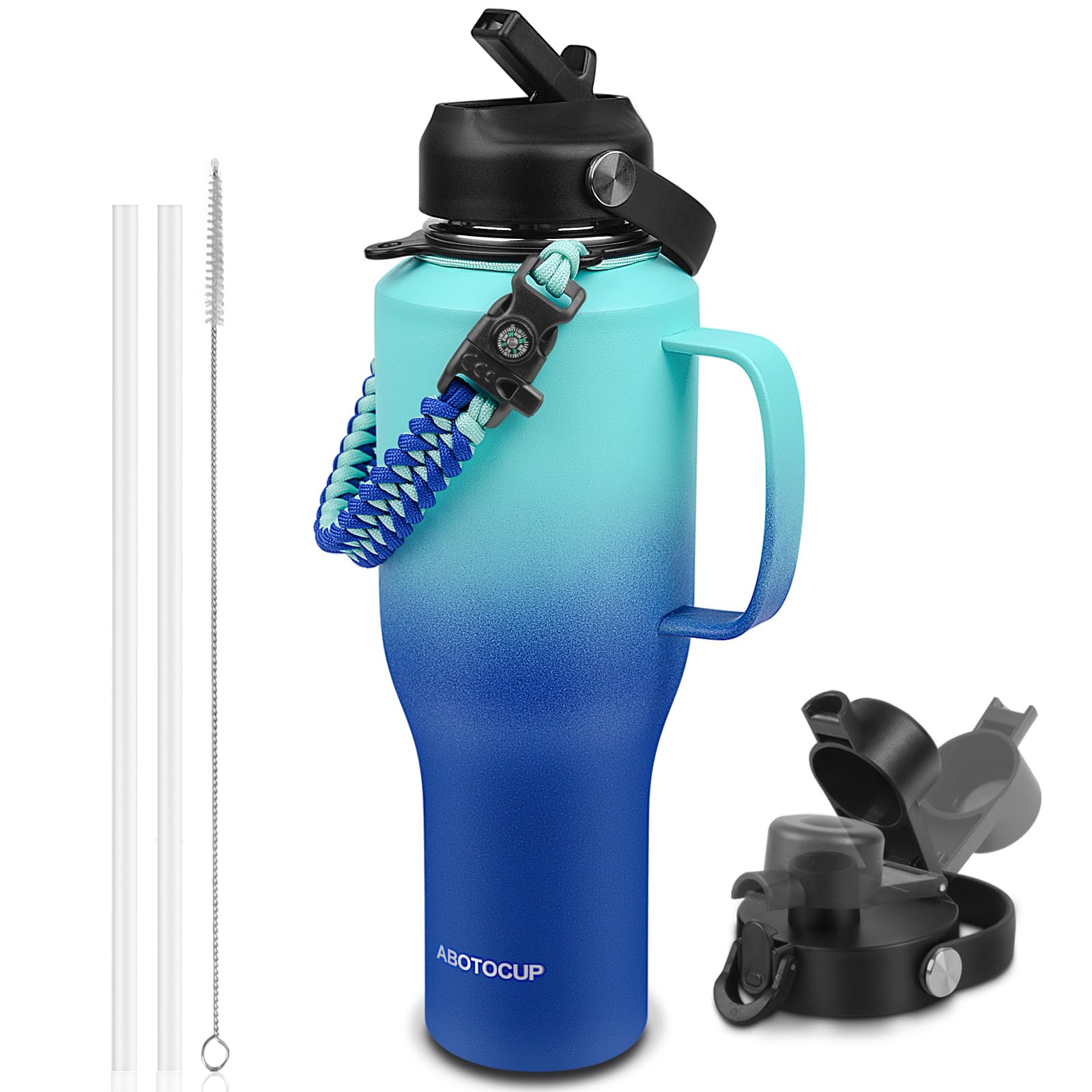 ABOTOCUP Water Bottle 40oz, Insulated Water Bottle with Handle & Straw Lids, Stainless Steel Water Bottle Fits in Any Car Cup Ho