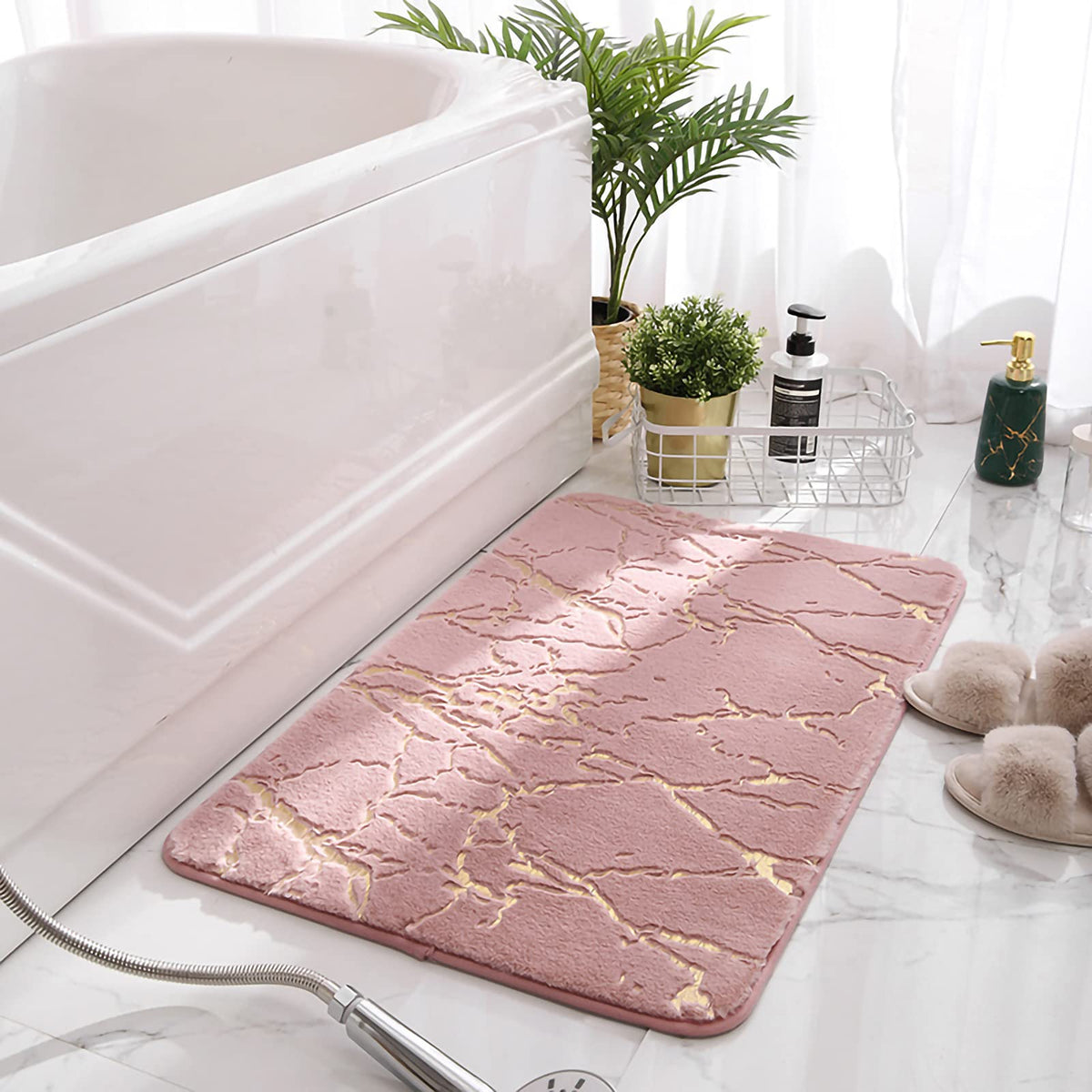 Eanpet Marble Bathroom Rugs Nonslip Pink Bathroom Mats Ultra Soft Washable Bath Mats For Bathroom Floor Mats Carpet Water Absorb