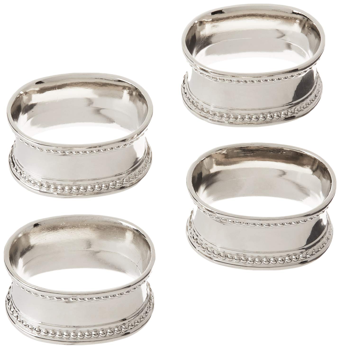Elegance Beaded Oval Napkin Rings, Set Of 4,Silver