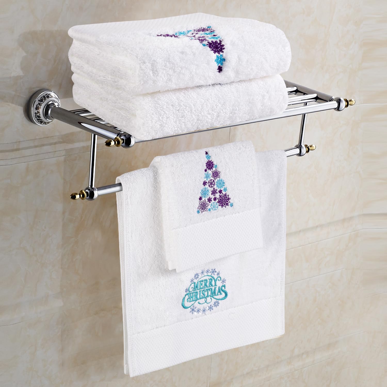 Quera 2 Pack Christmas Hand Towels Cotton Embroidered Premium Luxury Decor Bathroom Decorative Dish Towels Set For Drying, Cooki